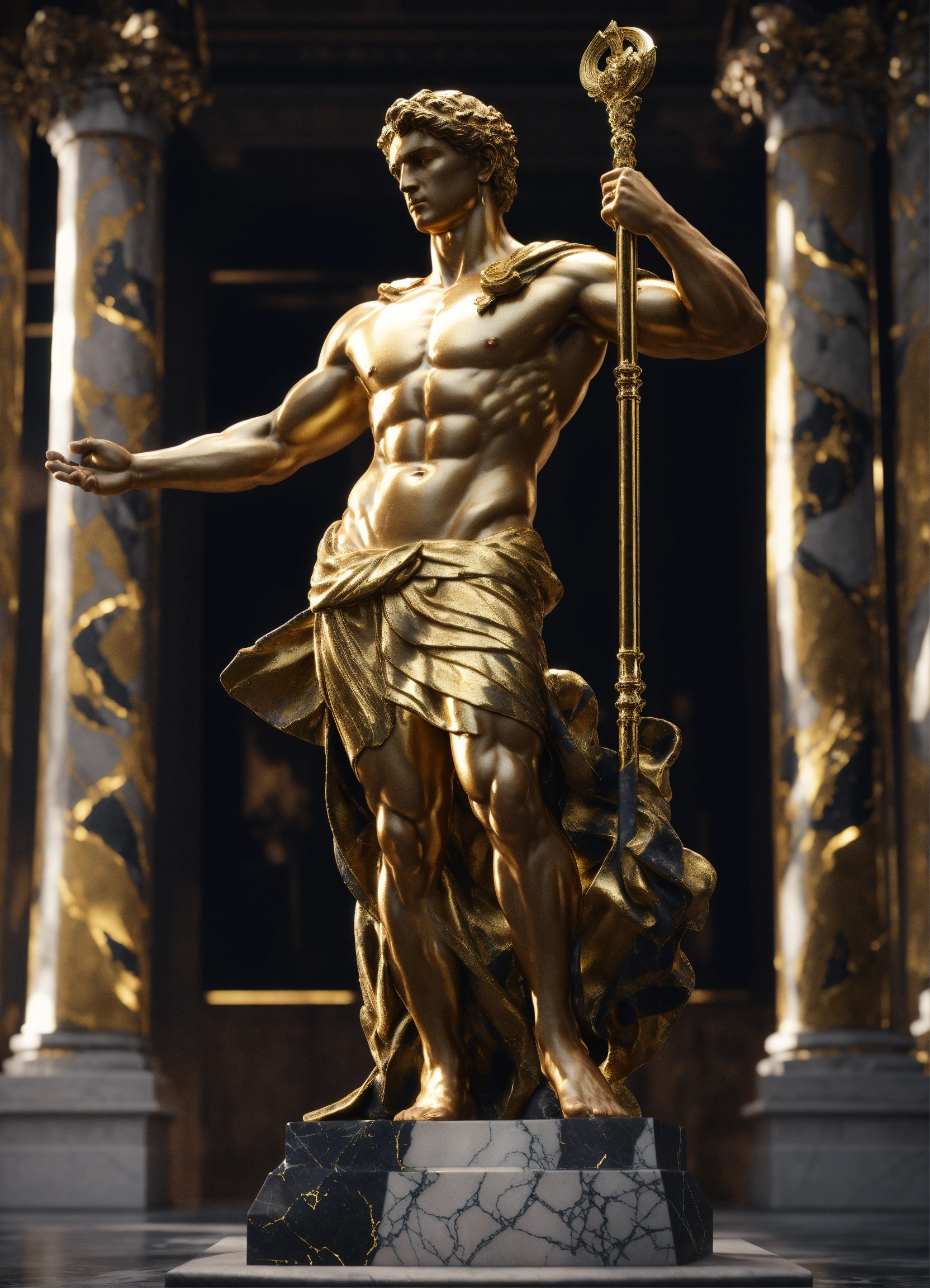 Lexica A Statue From A Muscular Greek God Statue Dark Marble Gilded