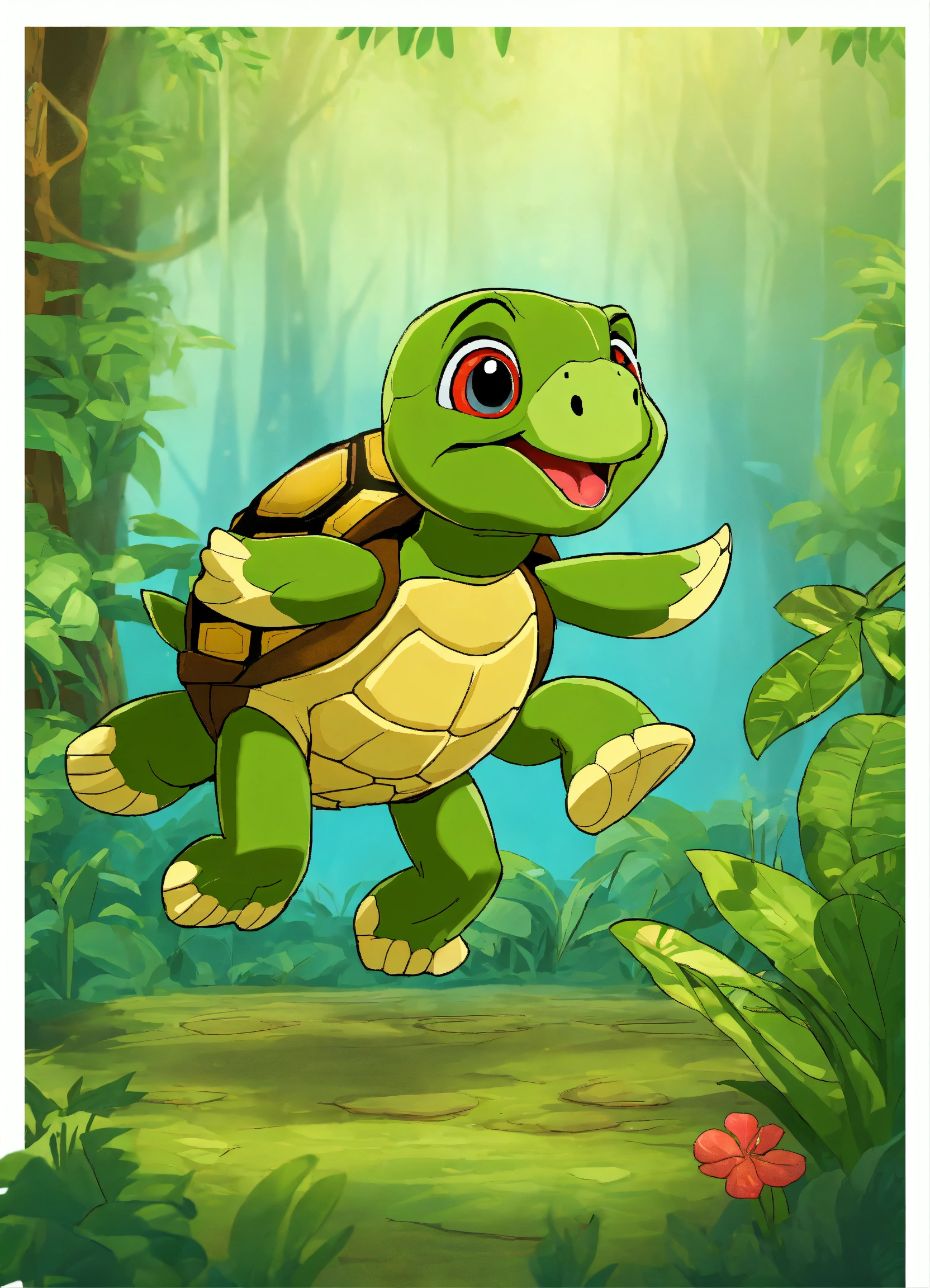 Lexica Cartoon Cute Turtle Running In Jungle On Its Two Legs