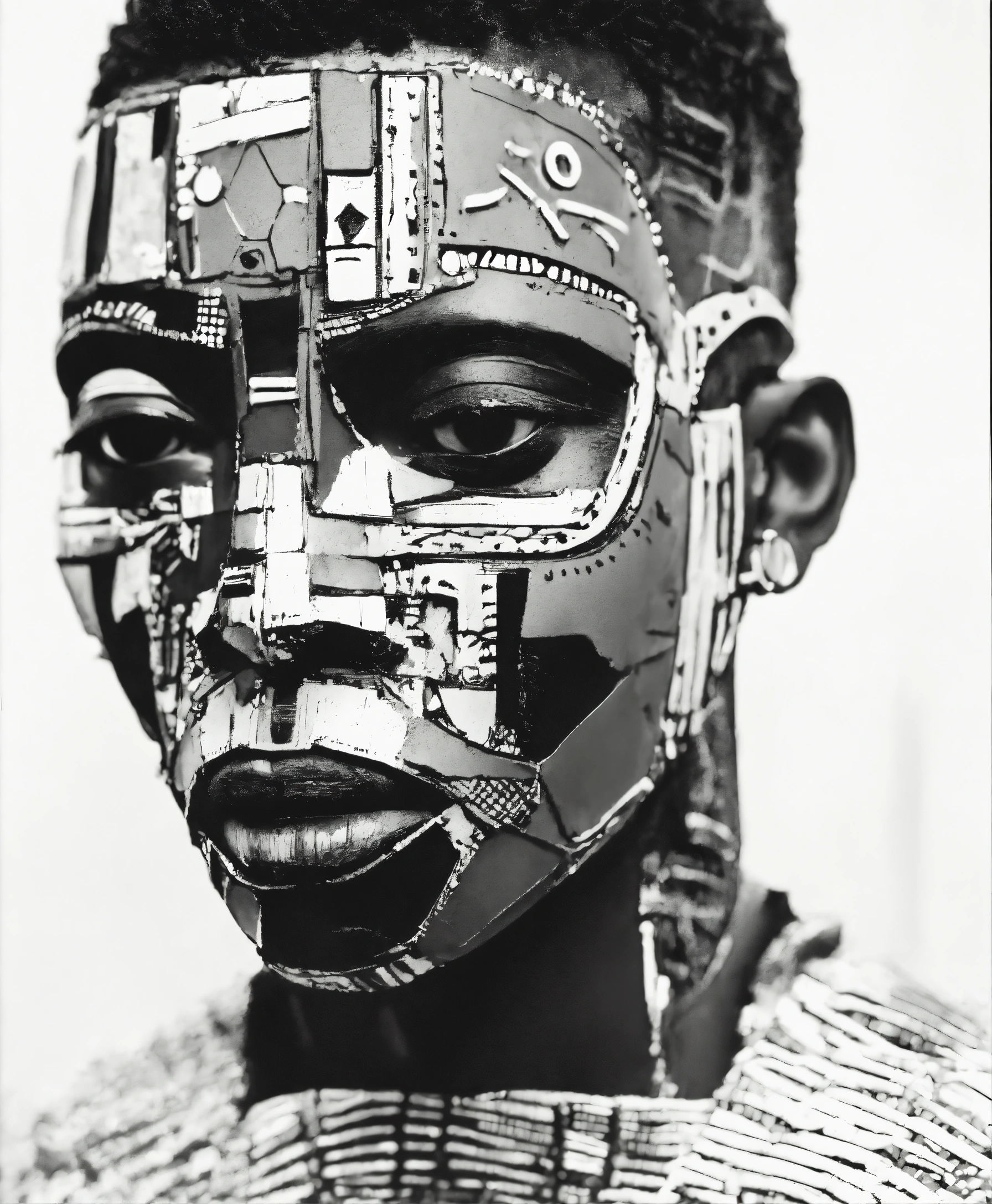 Lexica African Tribal Mask Robot Collage Style Abstract Edgy