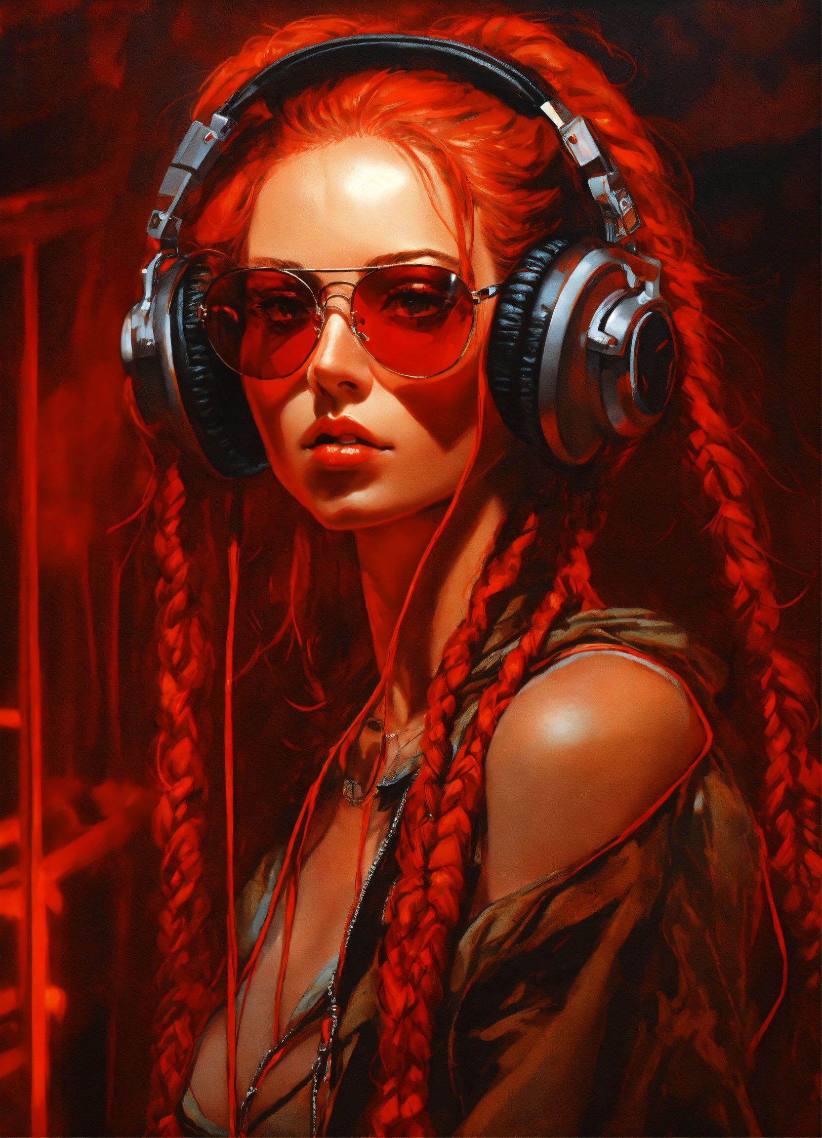 Lexica Skinny Red Hair Woman With Big Aviators And Big Headphones