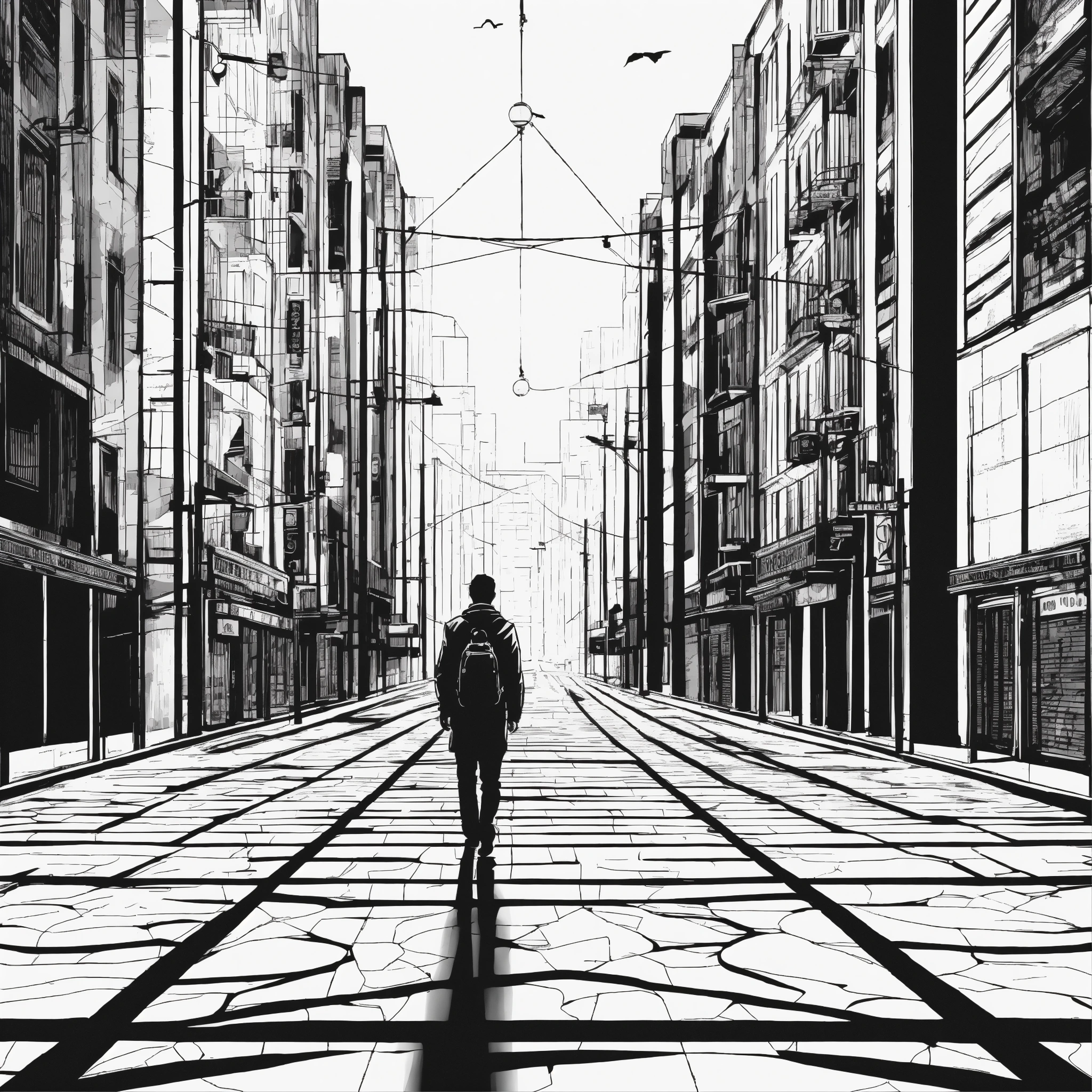 Lexica Symmetry Man Walking In A Lonely City Black And White White