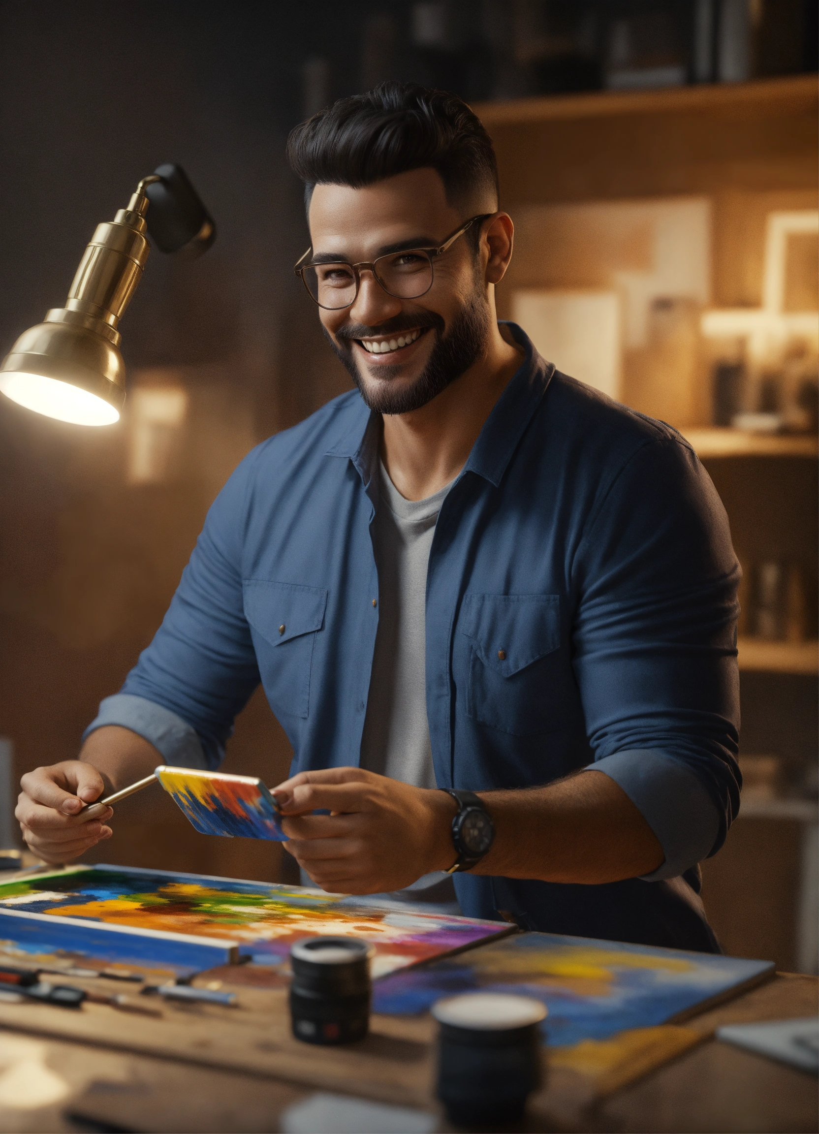 Lexica Homem Loiro Olhando Para A Camera Sorrindo Pintando Um