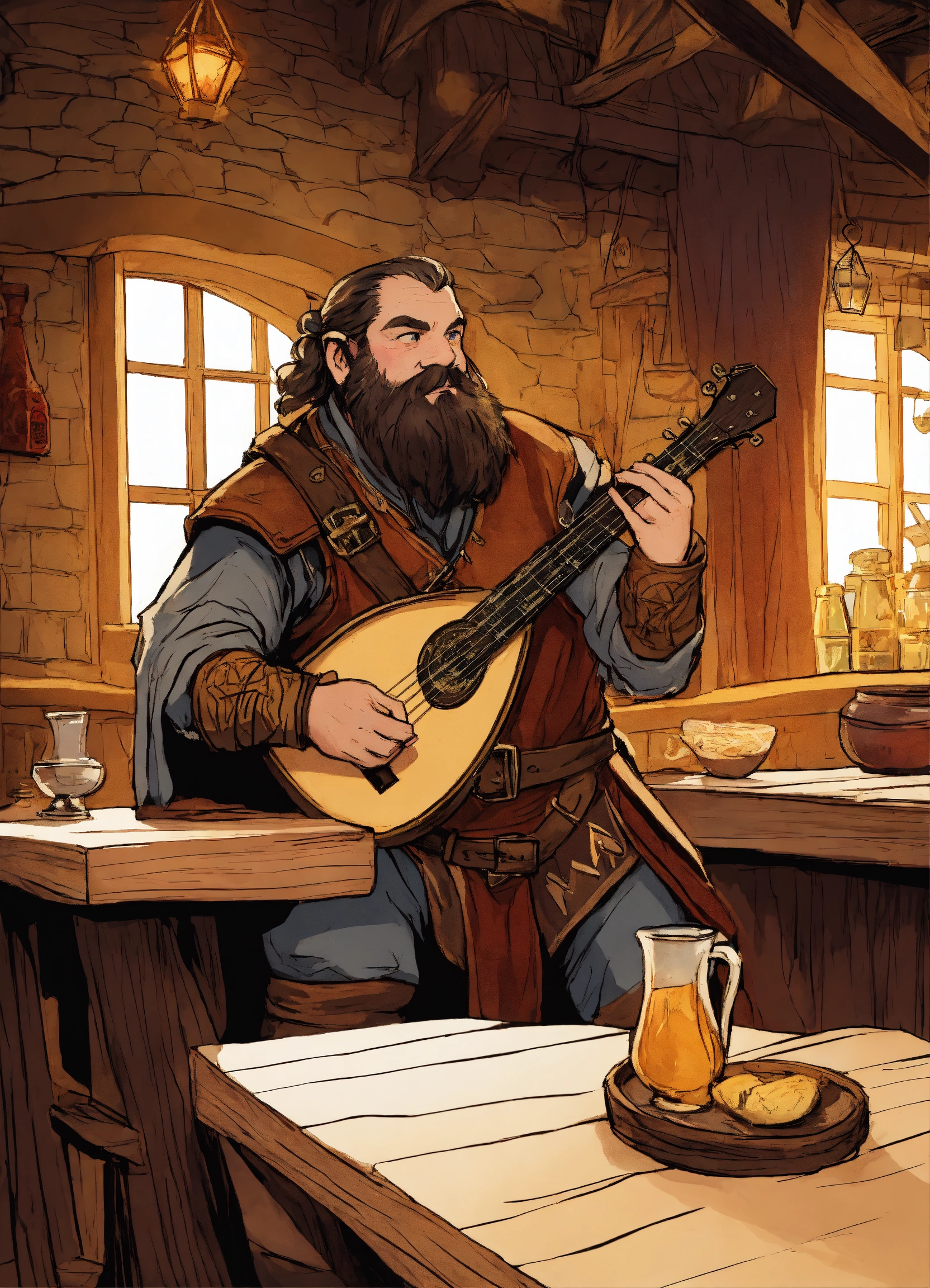 Lexica A Sinister Dwarven Bard Playing A Lute In A Tavern Graphic