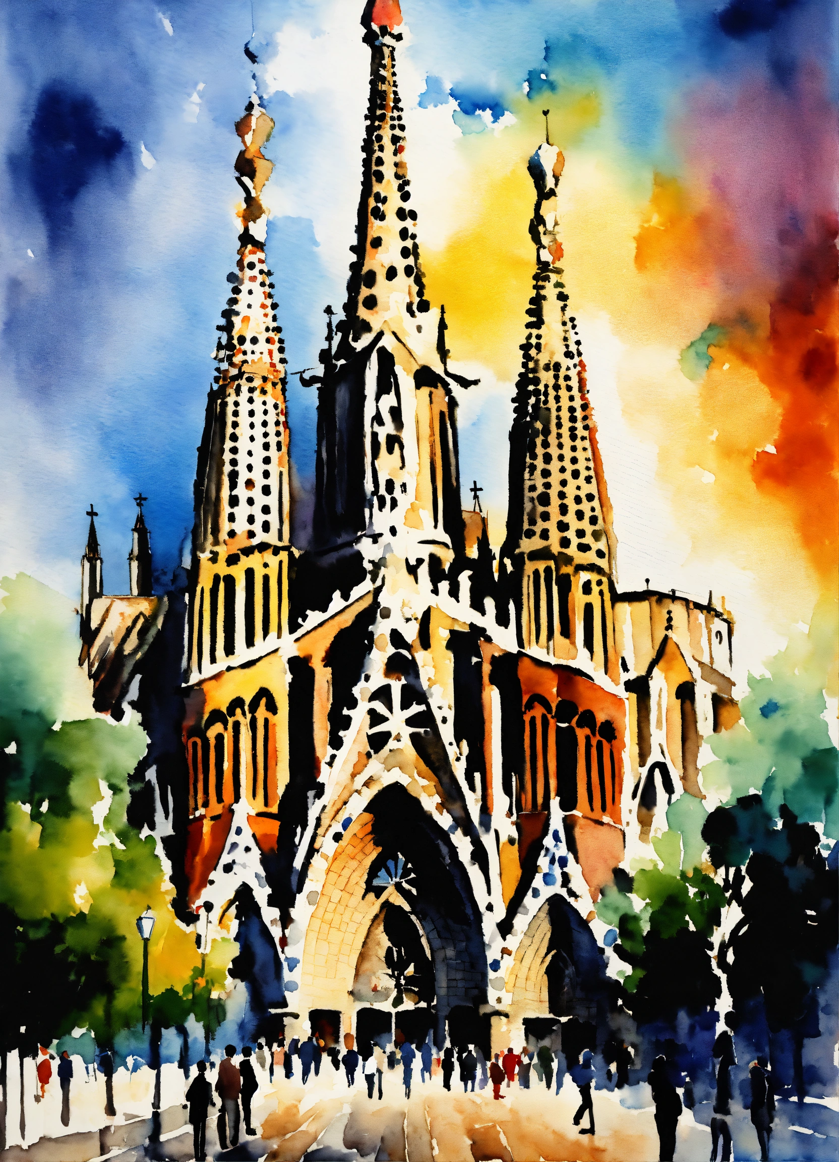 Lexica Watercolor In The Style Of Leonid Afremov La Sagradas Familia