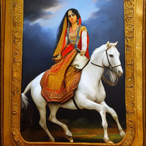 Lexica A Painting Of A Kurdish Woman Riding A Beautiful White