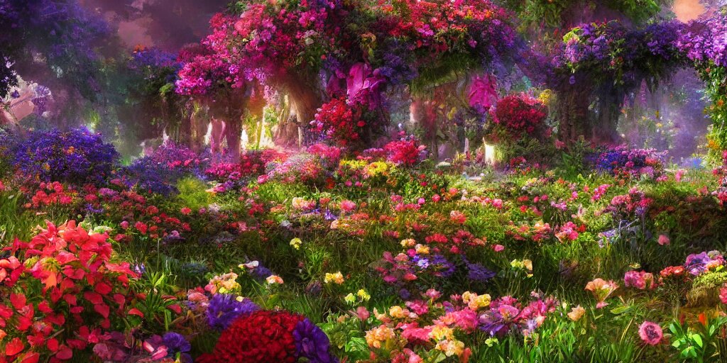 Lexica Beautiful Fantasy Flower Garden Saturated Detailed Lighting