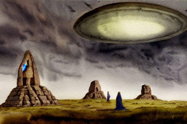 Lexica A Hyperrealist Watercolor Concept Art Of A Giant Ufo In The