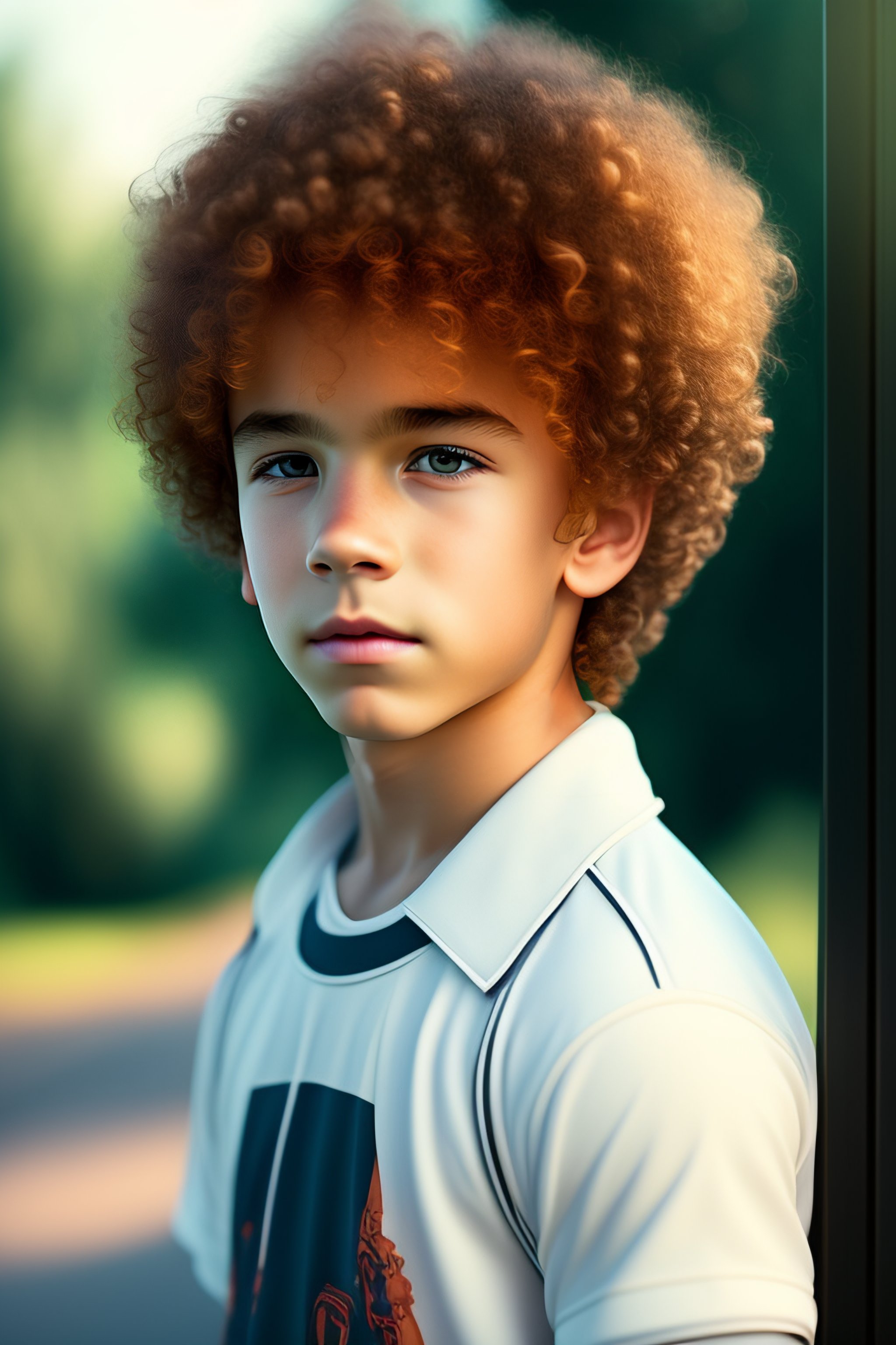 Lexica - Curly hair white boy outside of his house anime