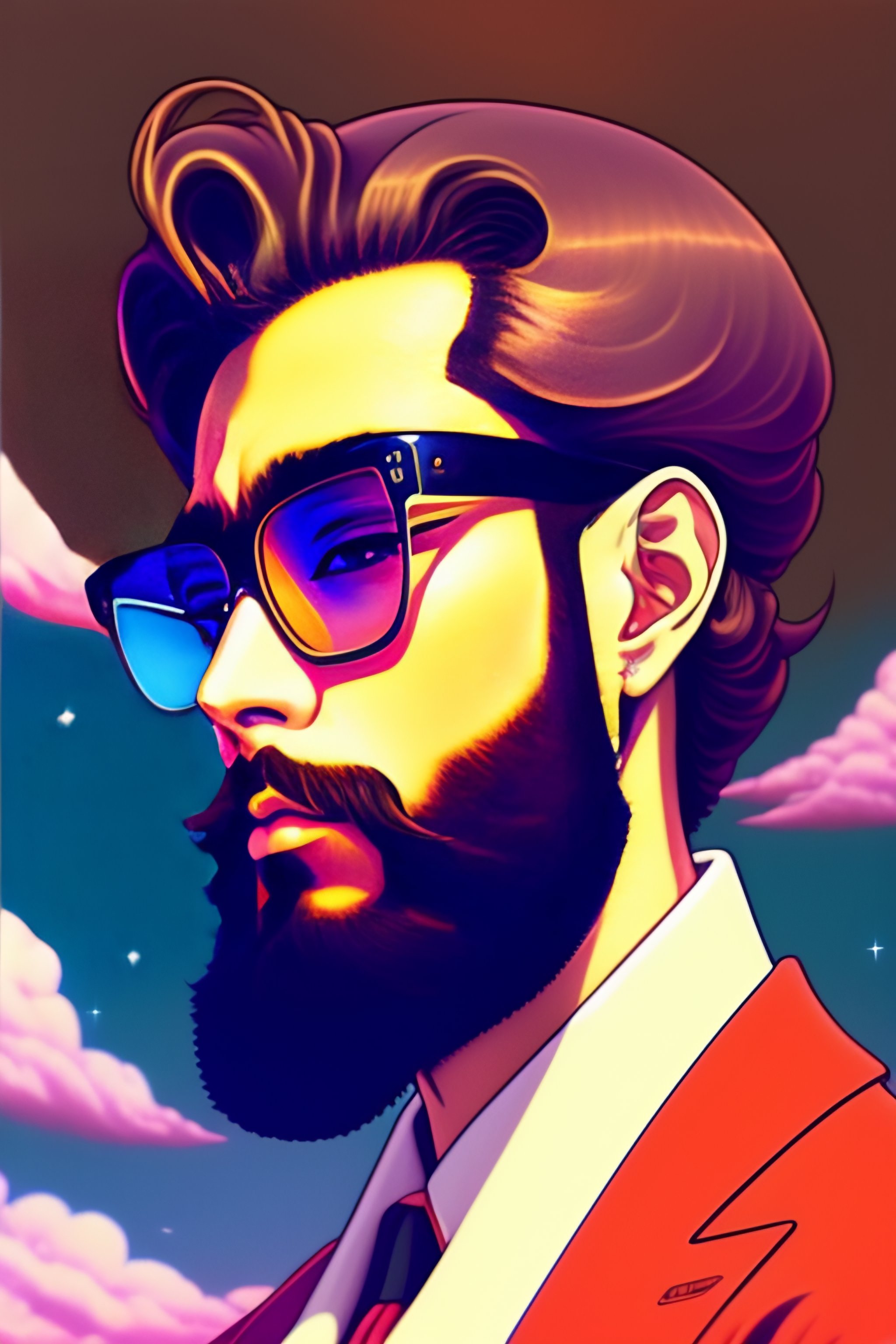 Lexica - Vintage 90's anime style. Portrait of a man with a beard and ...