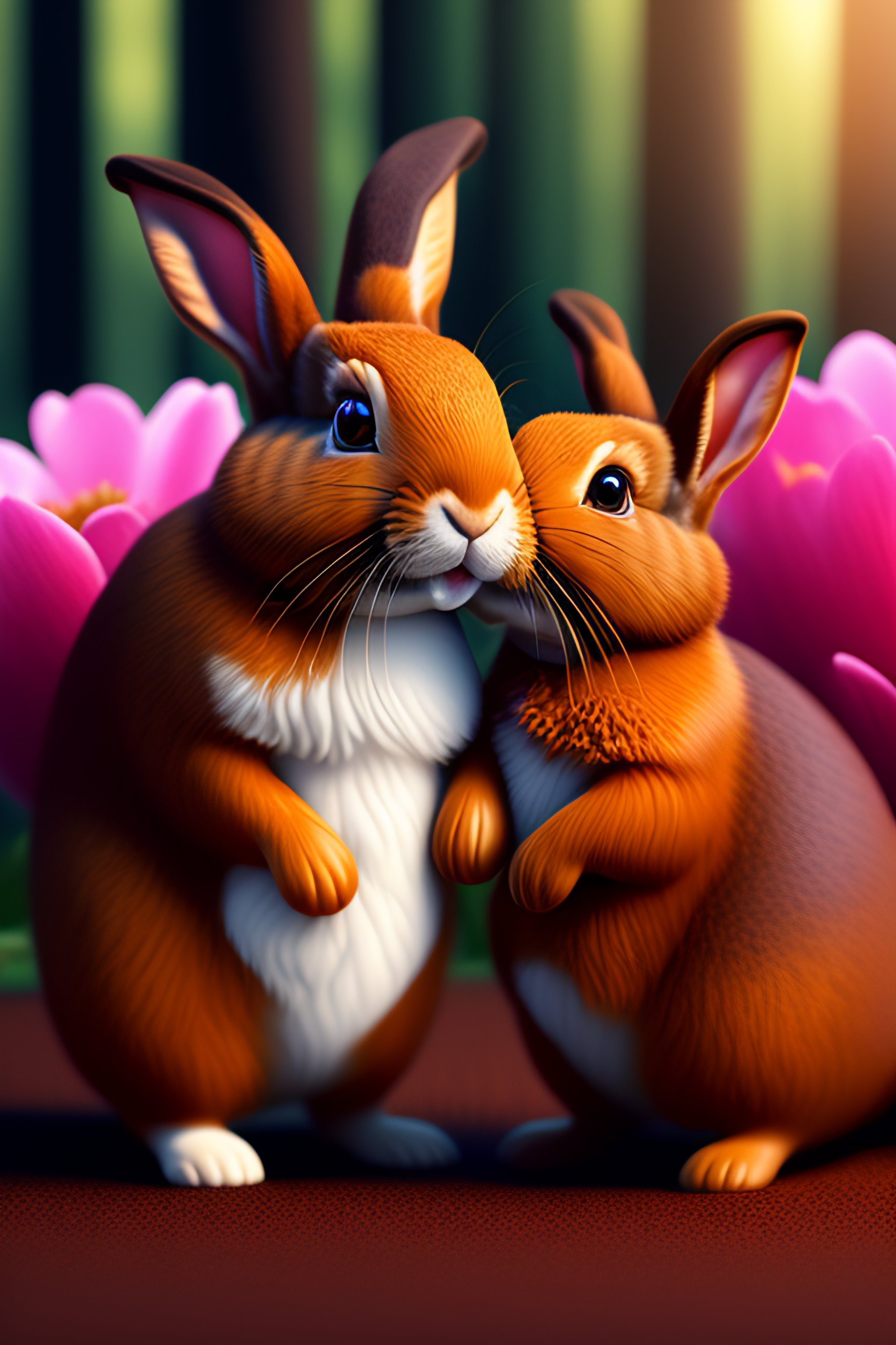Lexica - 3d family brown rabbits, red eyes, pink nose, character ...