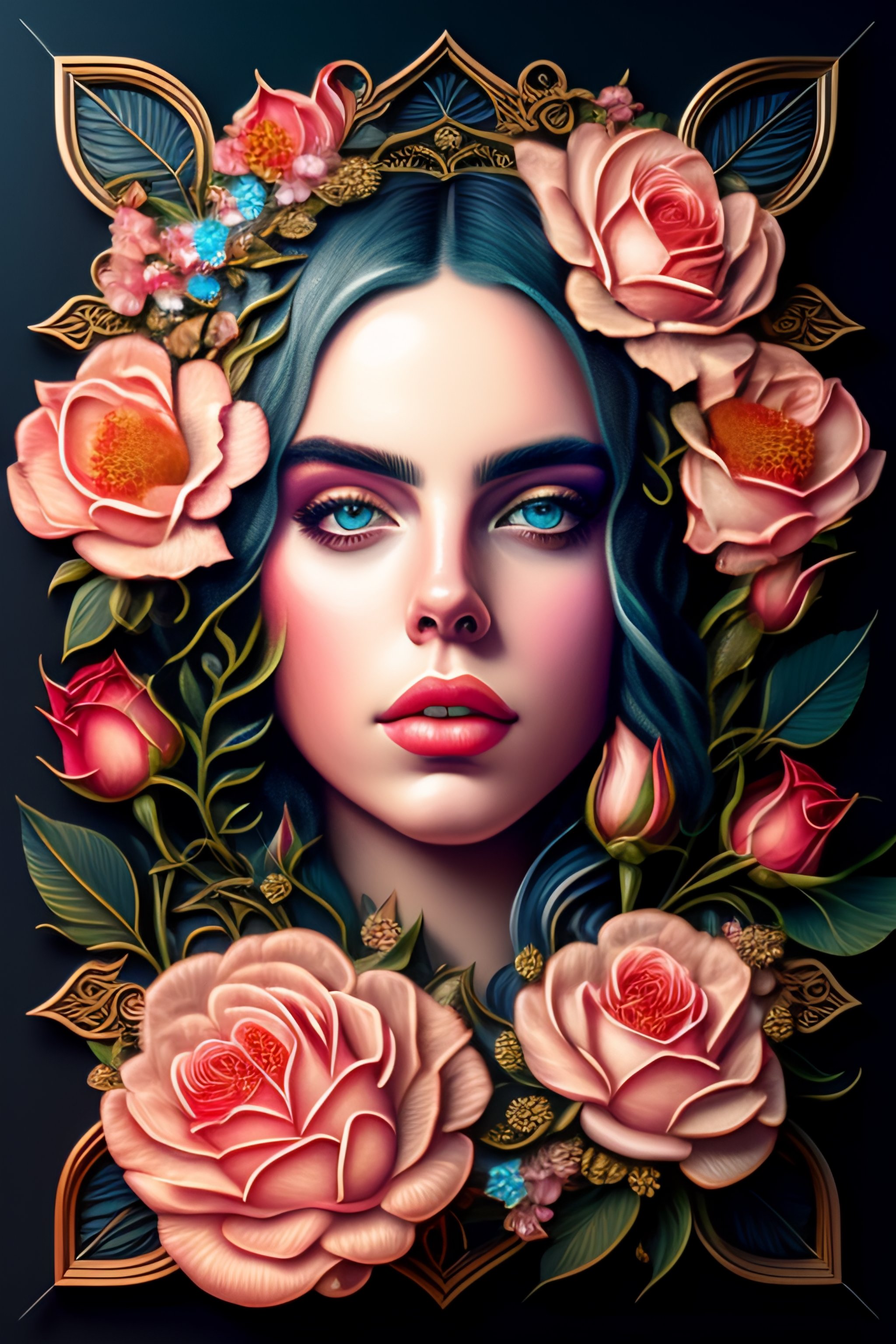 Lexica Billie Eilish With Classical Floral Elements Emanating From