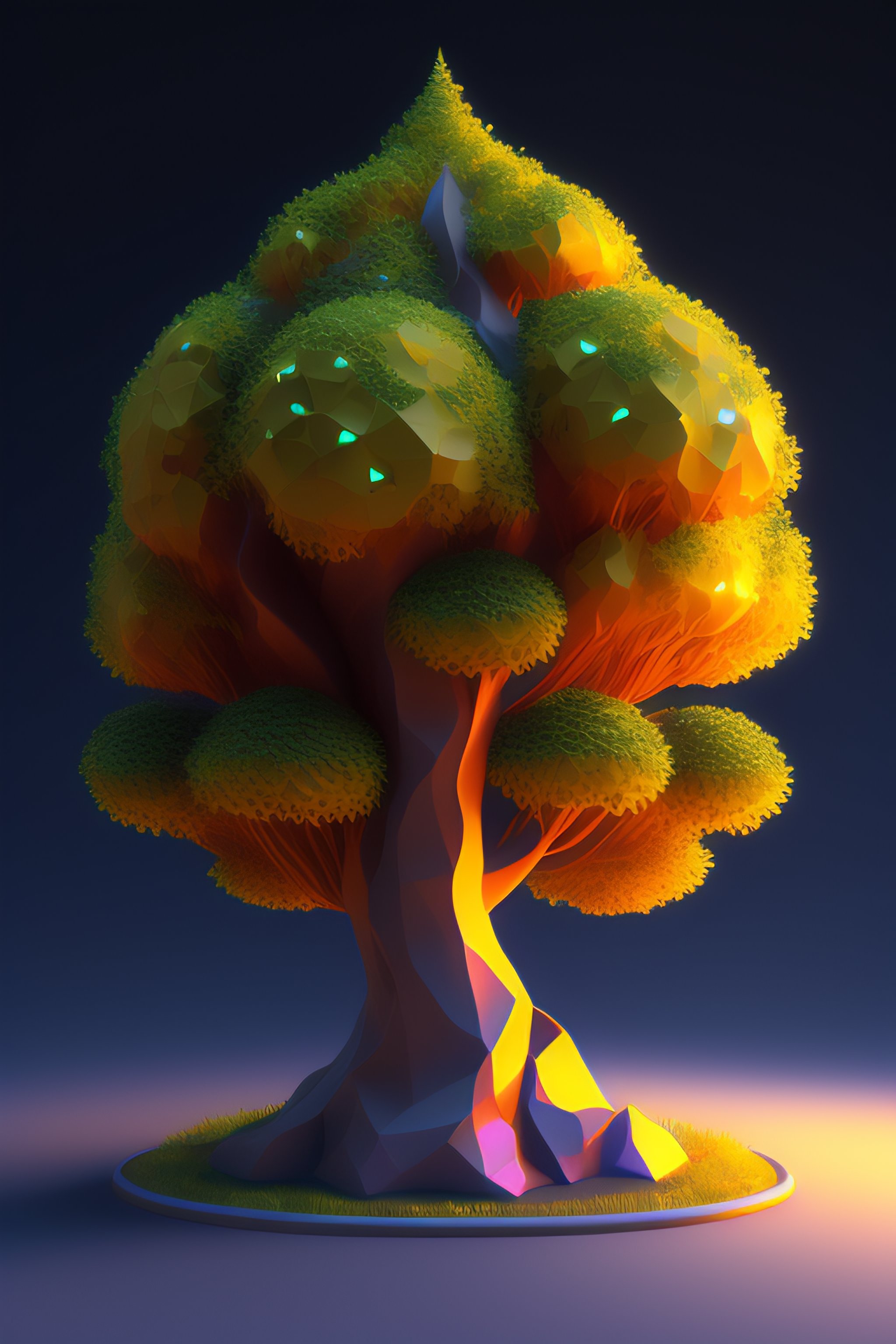 Lexica - 3D model of an alien tree with bioluminescent flowers, low ...