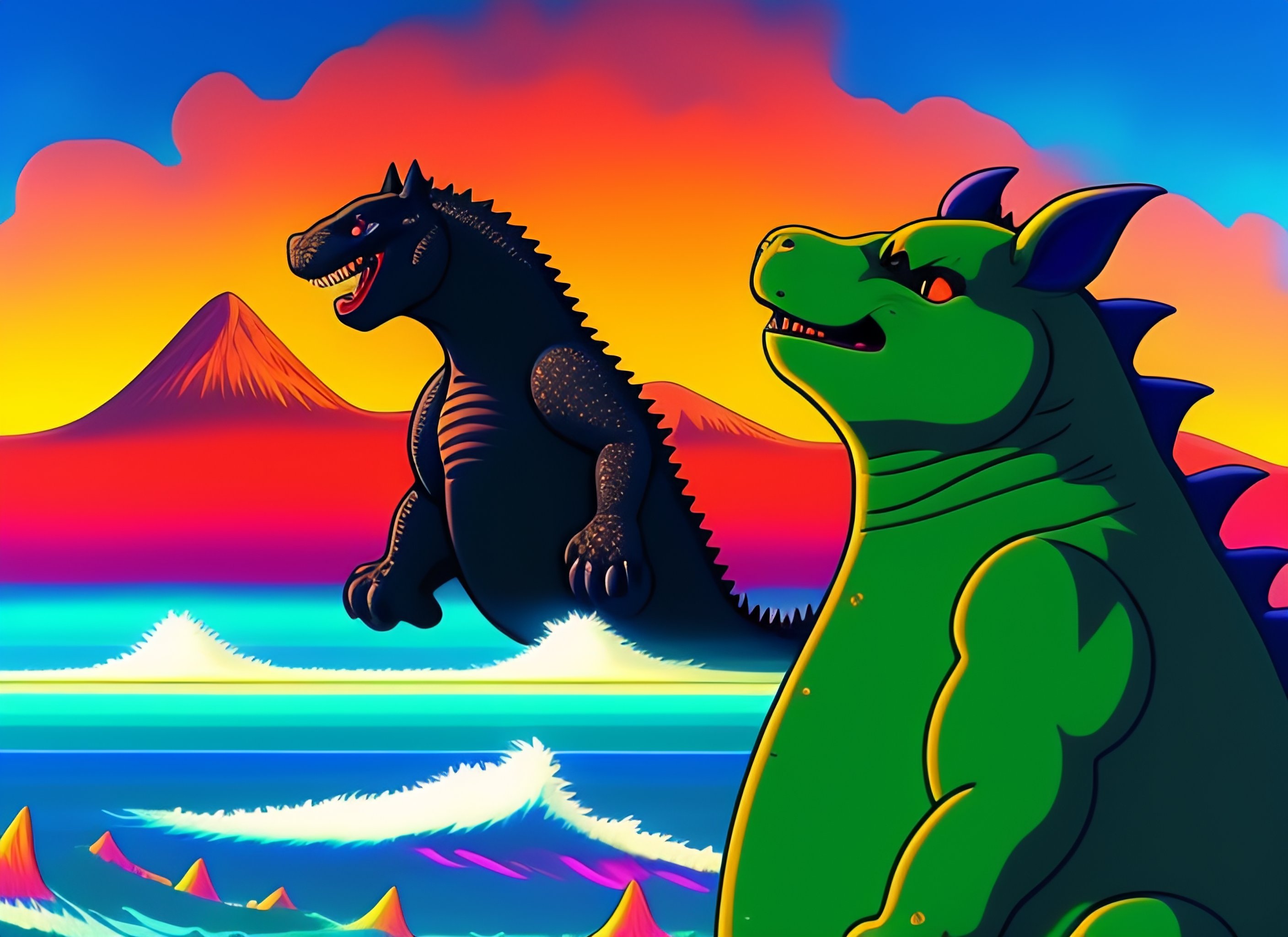 Lexica - Godzilla, style of 80s anime, vibrant, ghibli, colourful