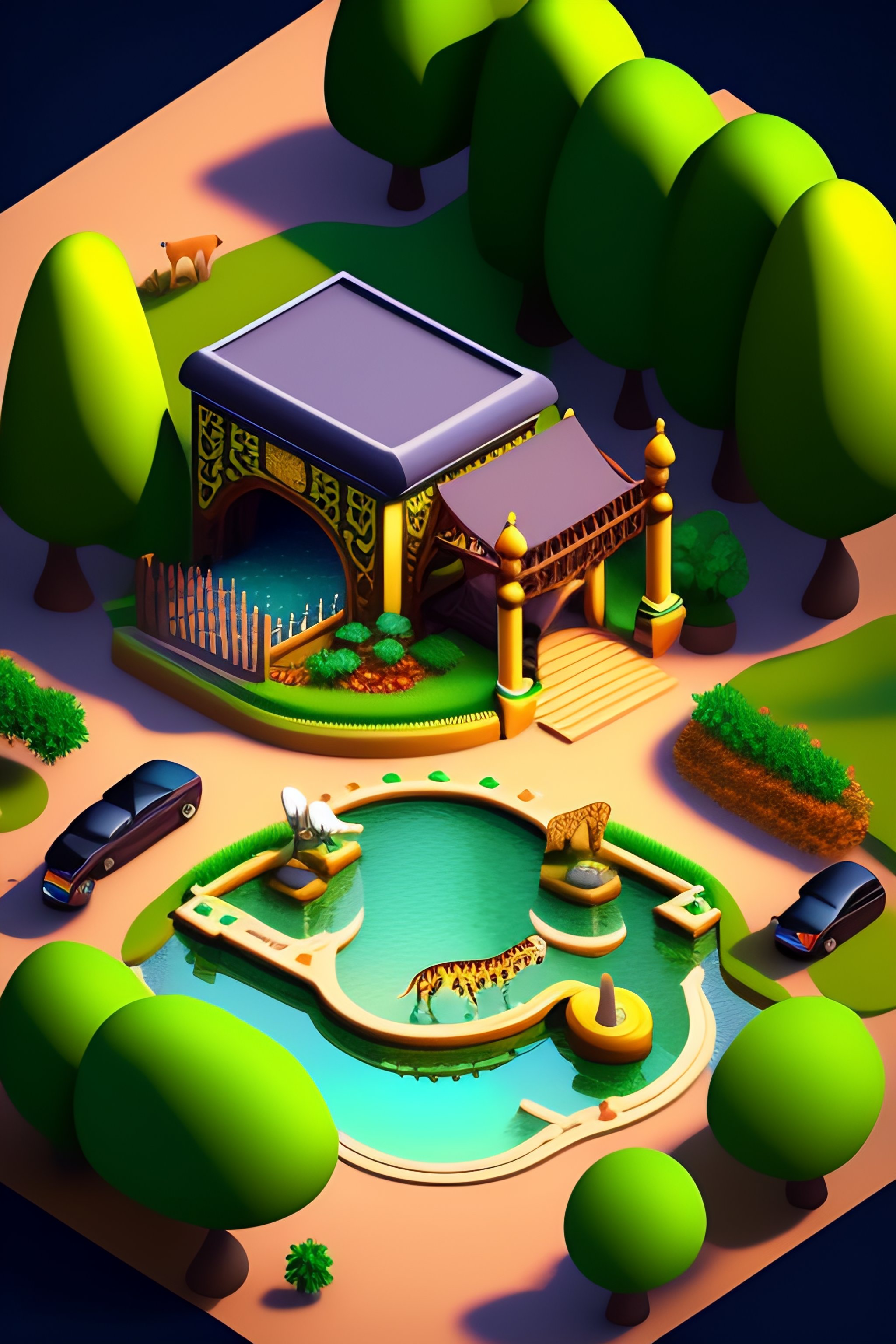 Lexica - Isometric view of a beautiful Zoo