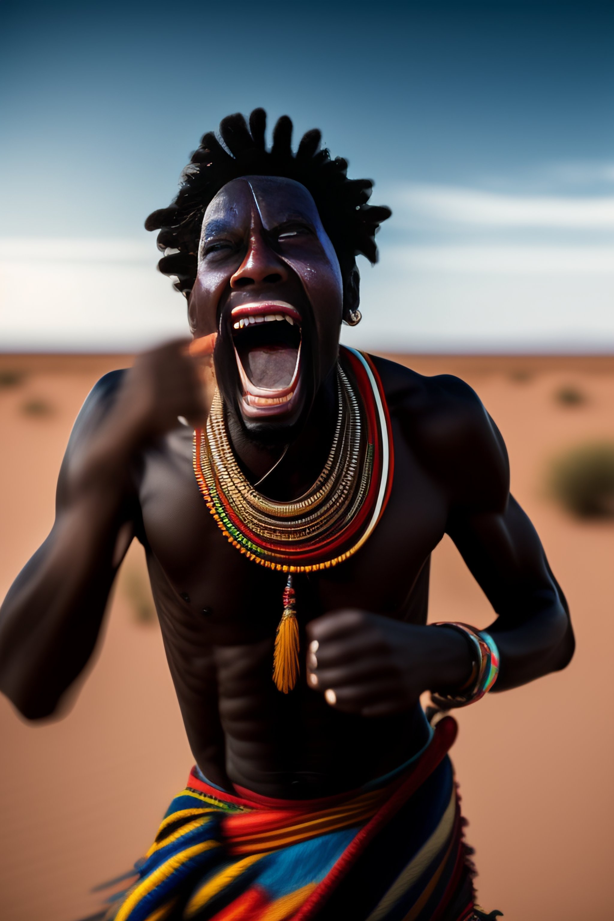 Lexica - Portrait of tribal african man screaming, crying