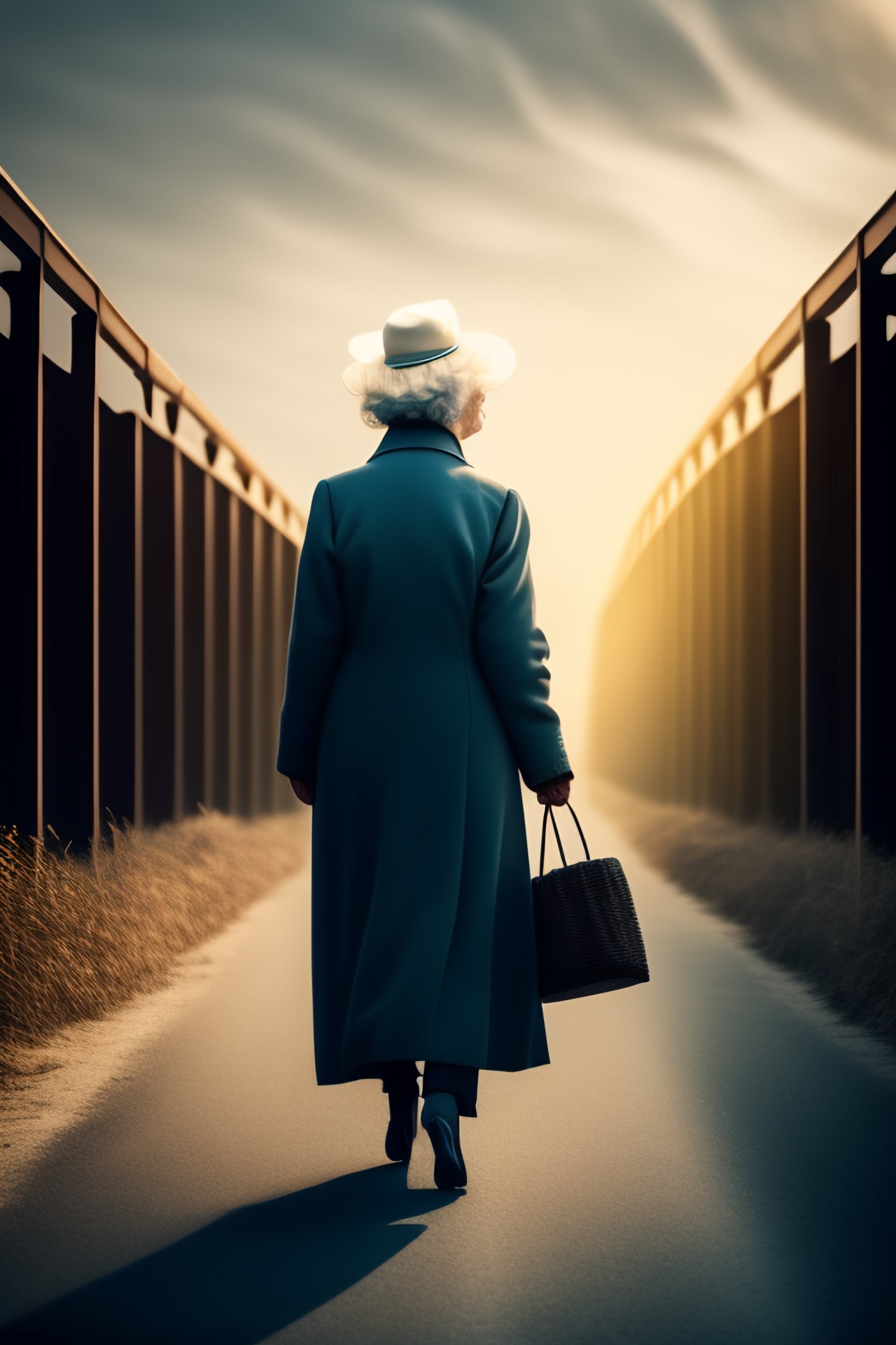 old woman walking away