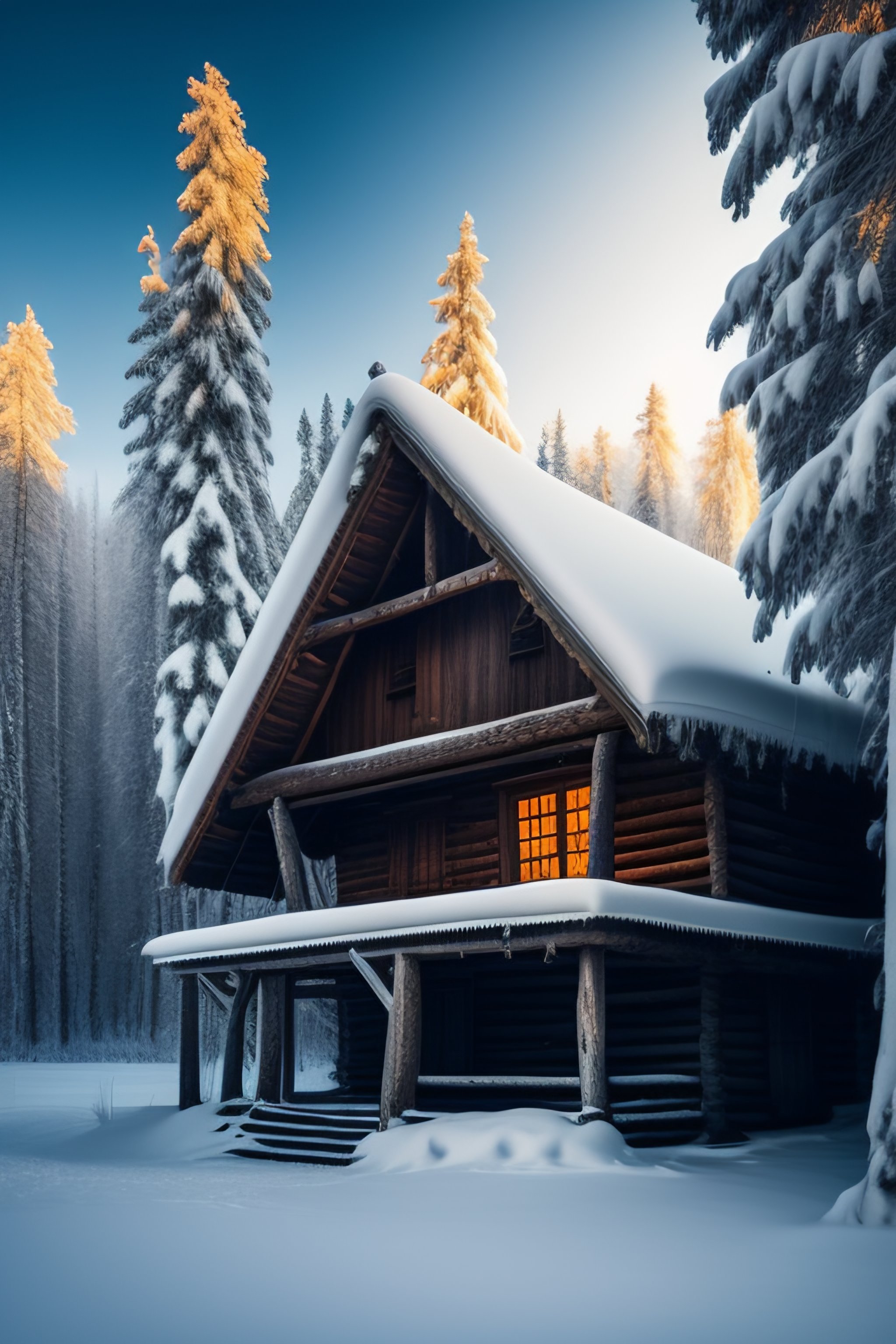 Lexica - Old wooden house in the winter forest shishkin style