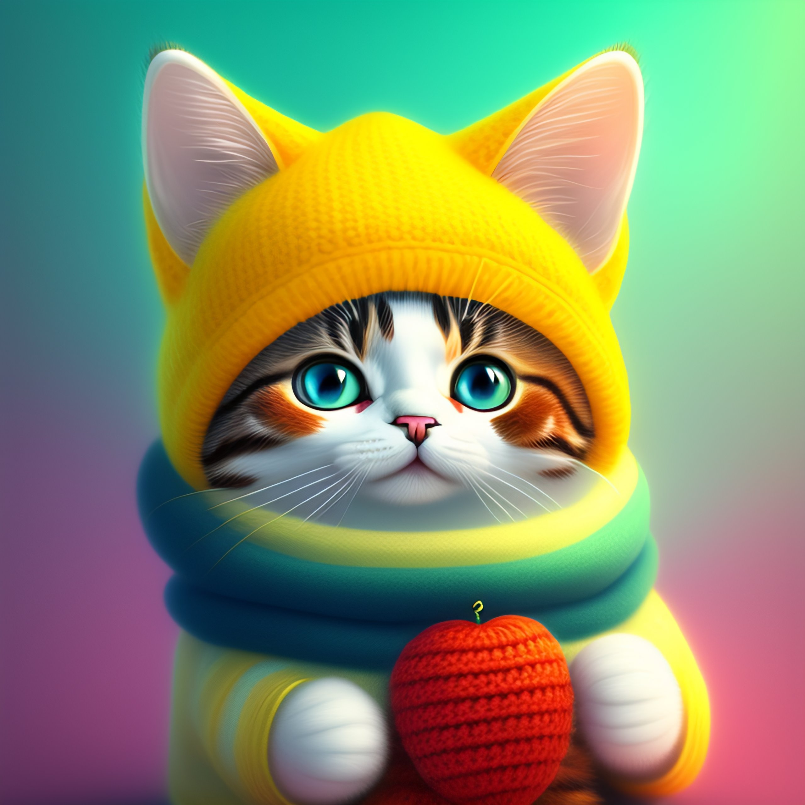 Lexica - Cute and adorable cartoon cat wearing a beanie portrait baby ...