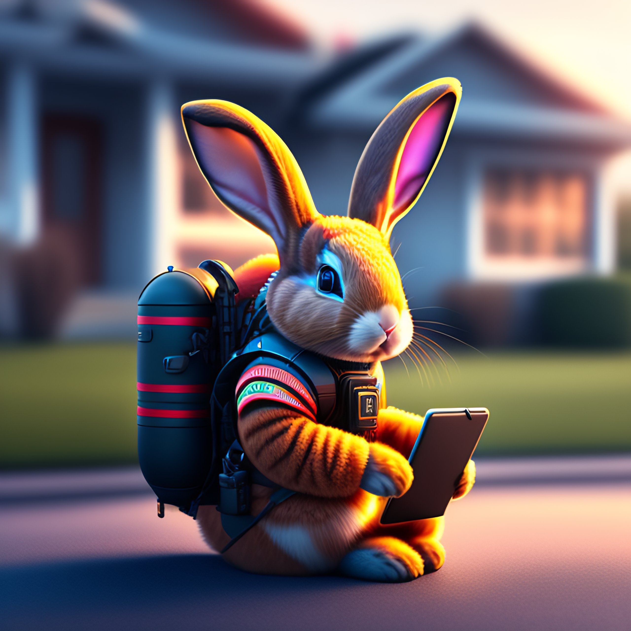 Lexica - 3d rendered jetpack cyberpunk bunny working on a tablet and ...