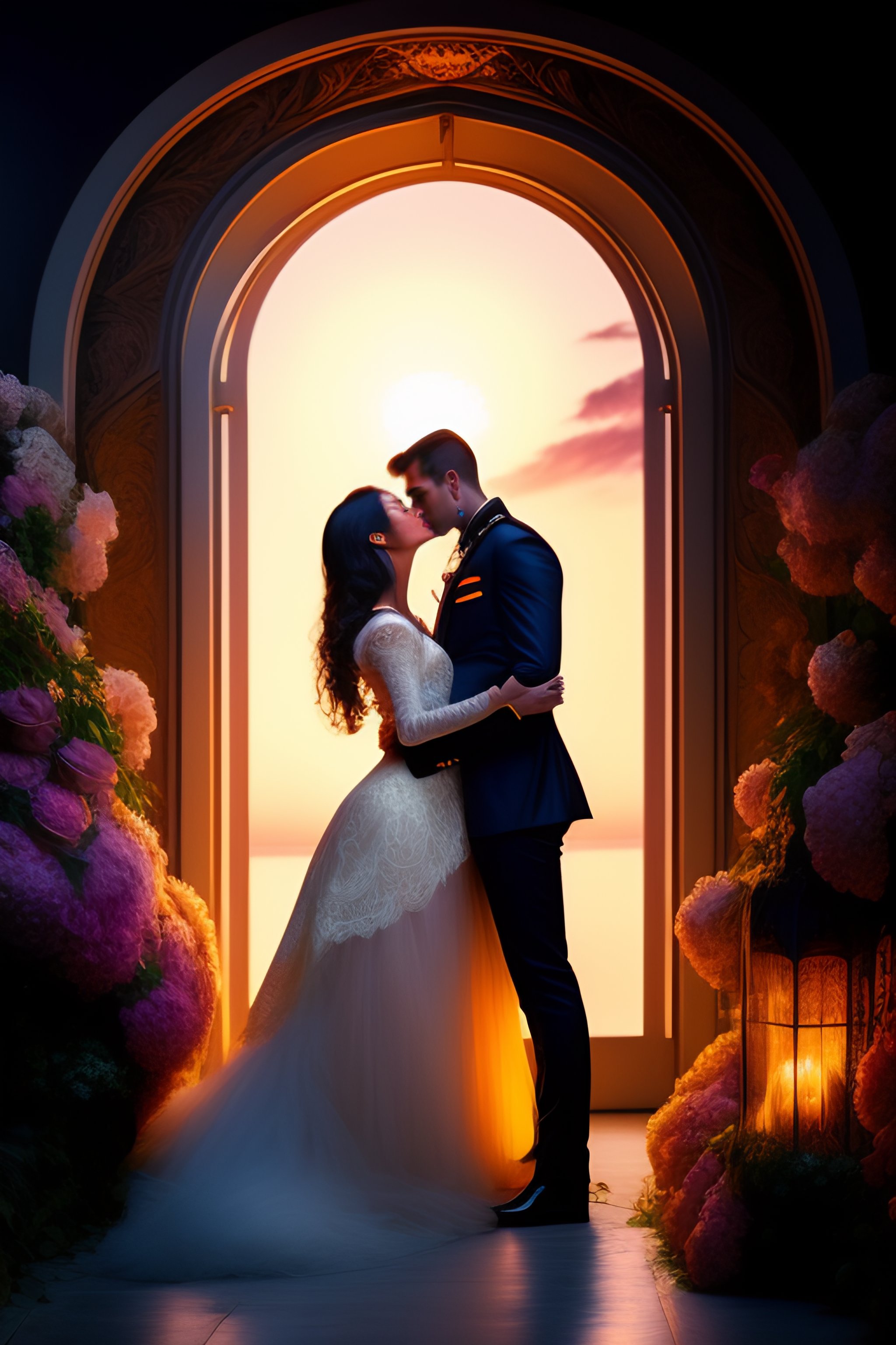 Lexica - Painting of a short hair girl and man falling in love, kissing ...