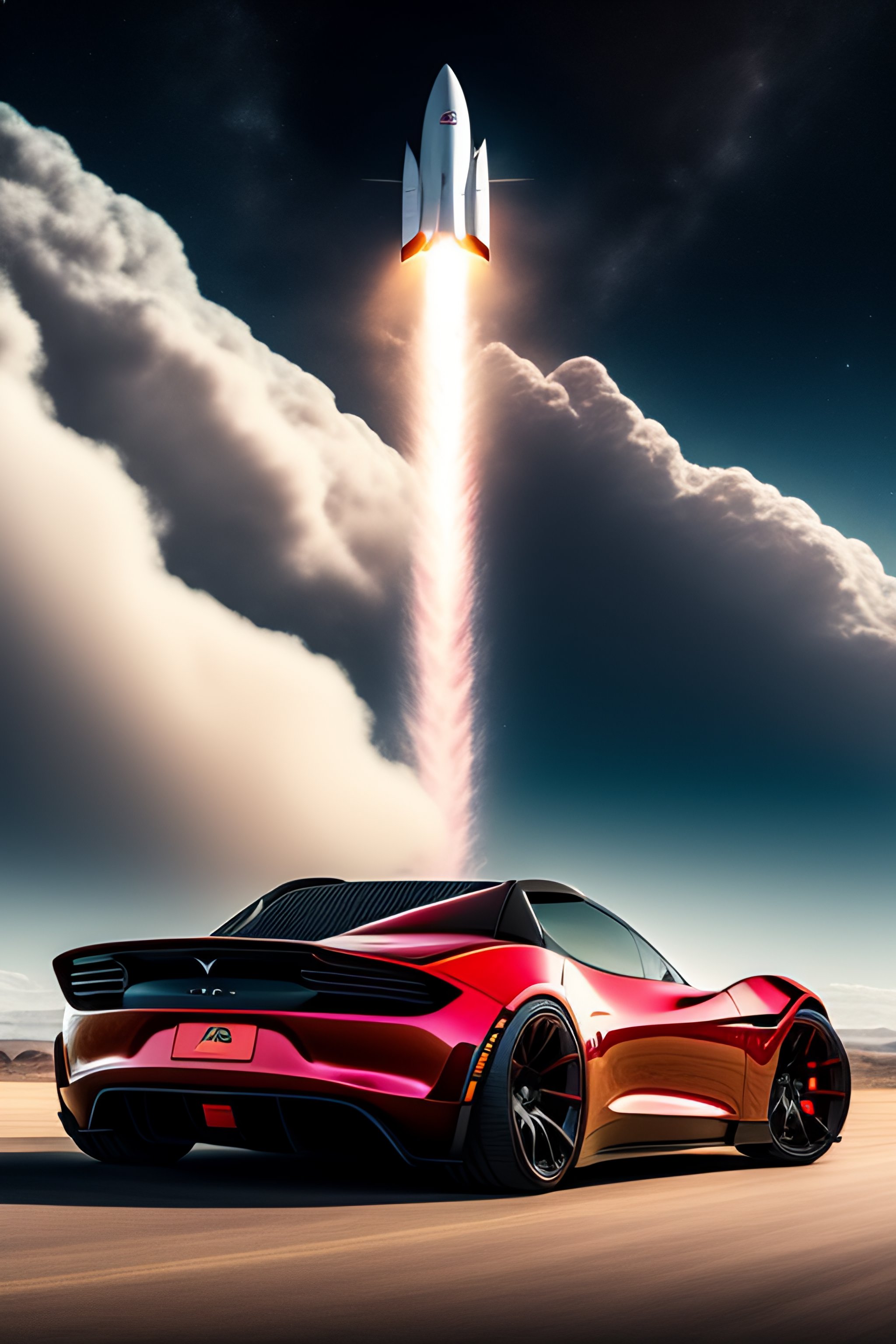 Lexica - Elon musk in a convertible tesla roadster in space strapped to ...