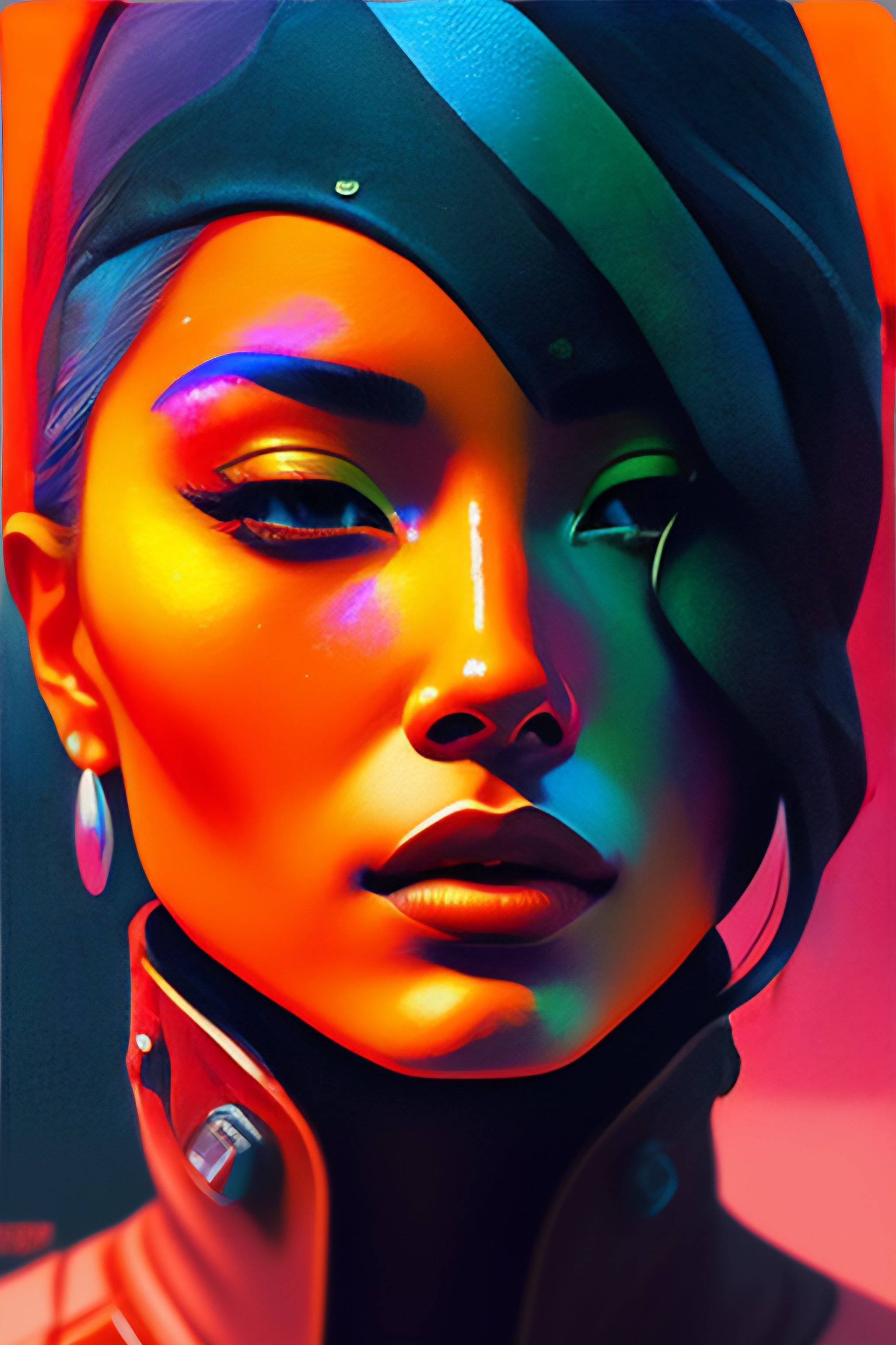 Lexica - Vibrant complimentary color portrait of symmetrical face ...