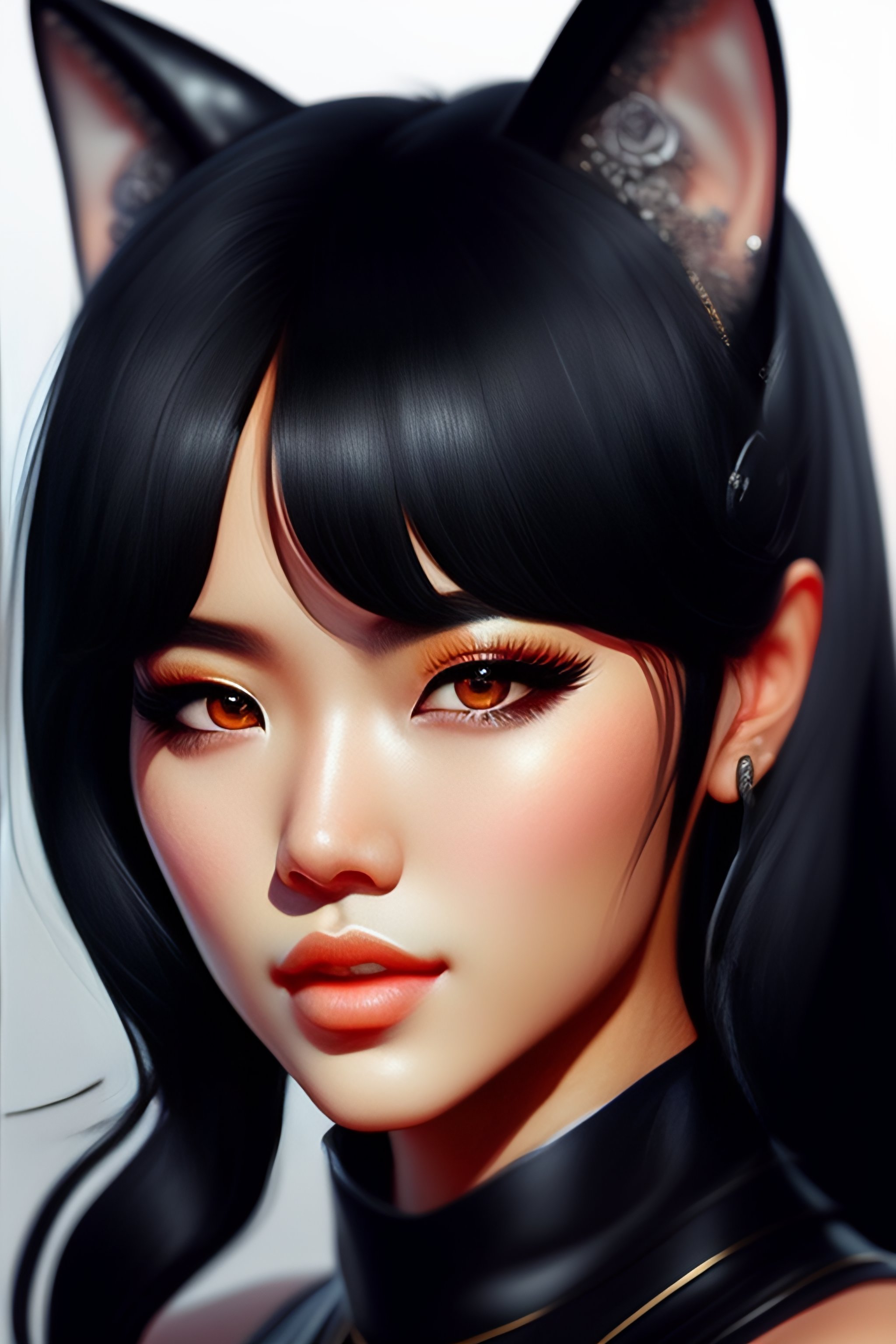 Lexica Realistic Detailed Semirealism Beautiful Gorgeous Cute Blackpink Black Hair Black Cat