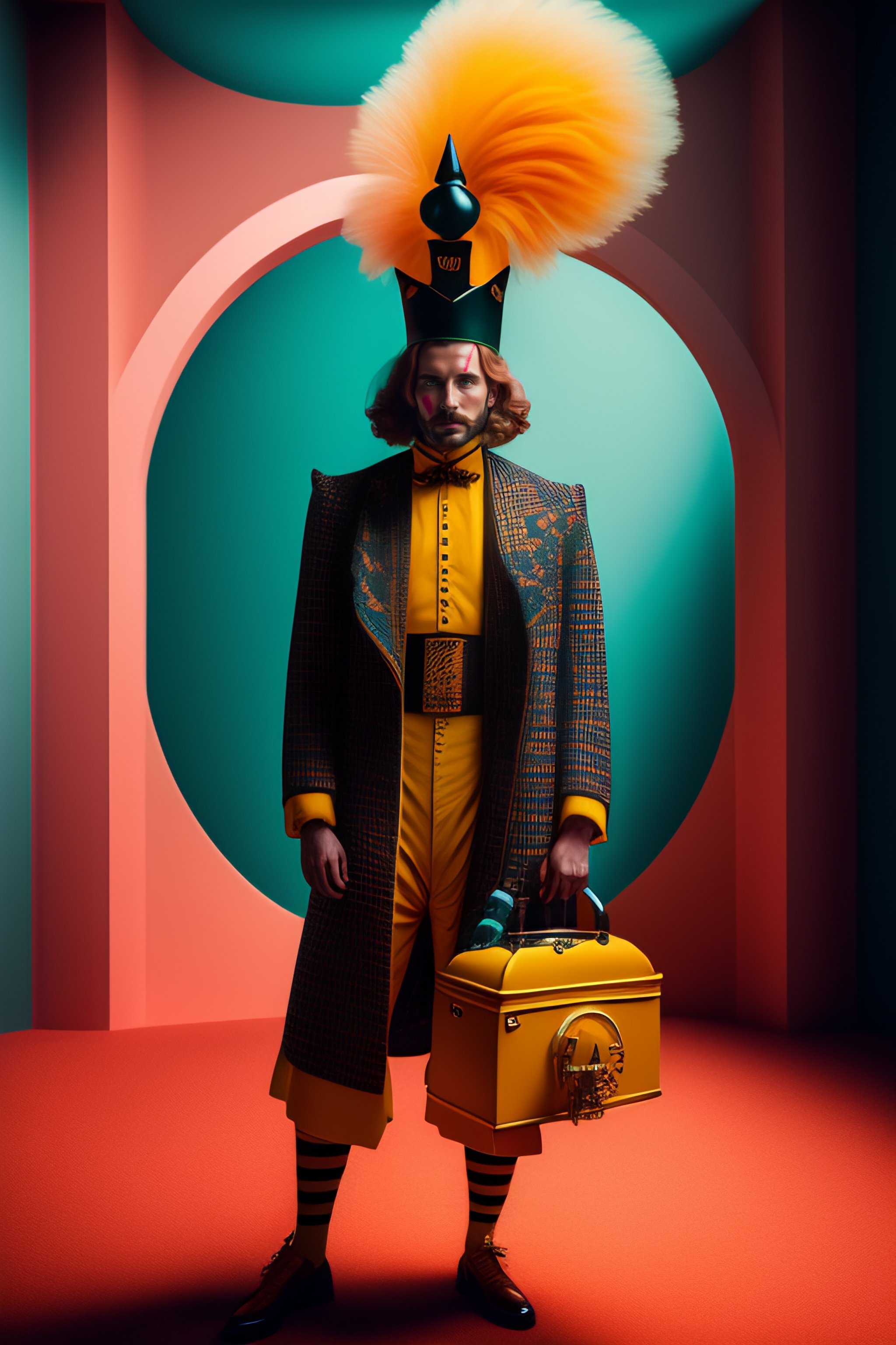 Lexica - Surreal wes anderson style photography, strange jester with a ...