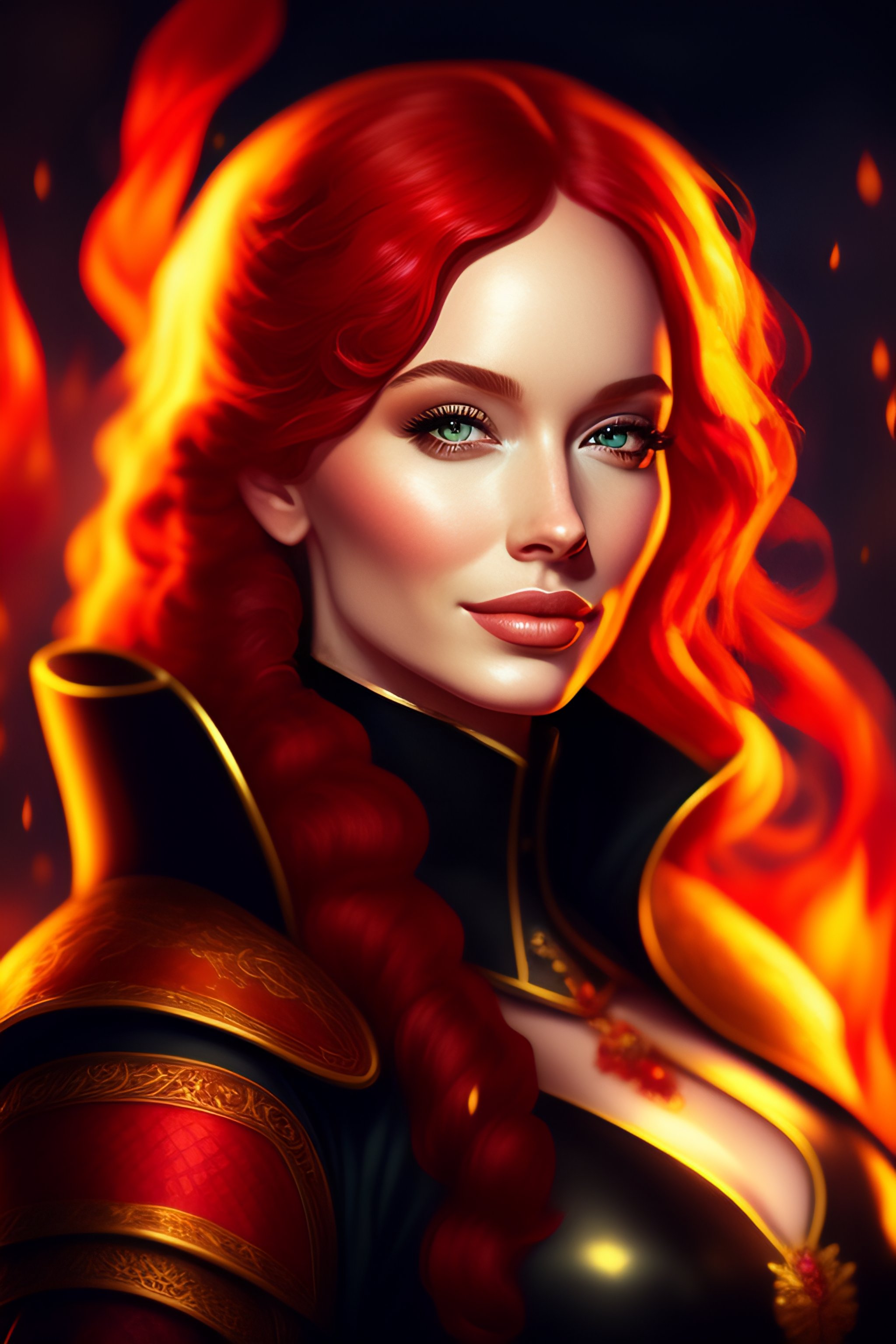 Lexica - Portrait of Christina Hendricks surrounded by fire, portrait ...