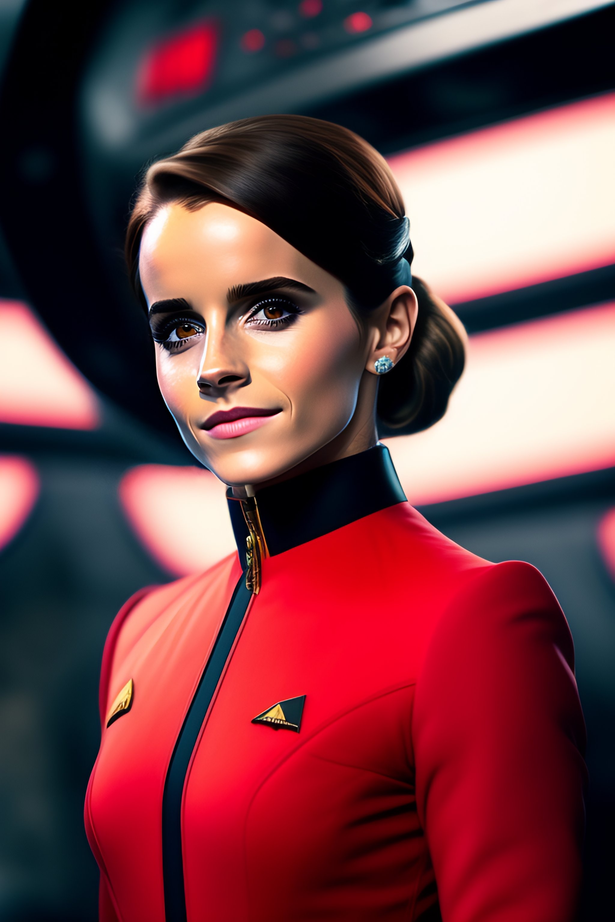 Lexica - Emma watson as startrek captain in action red black catsuit on ...