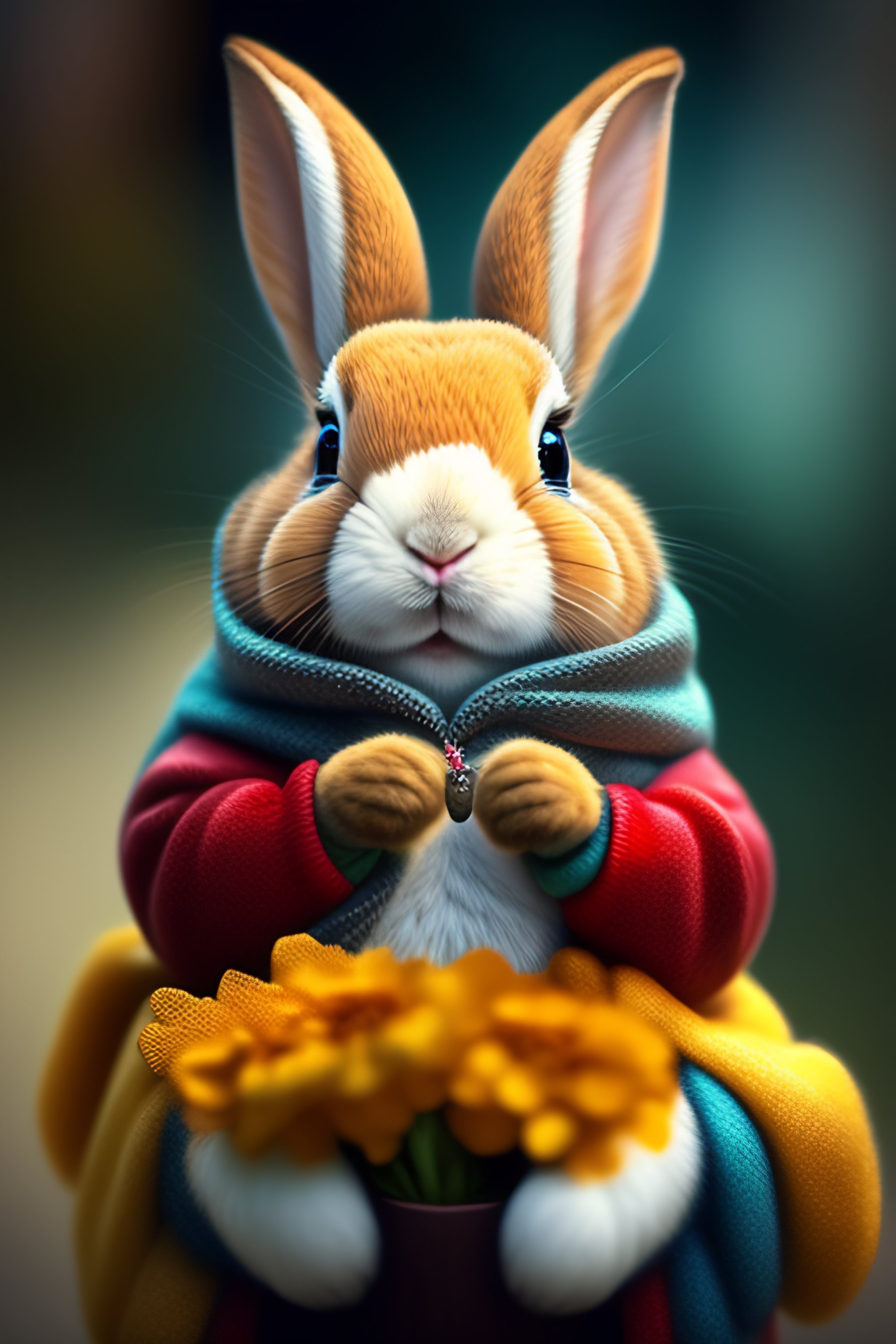 Lexica - A cute little rabbit holding a couplet in his hand