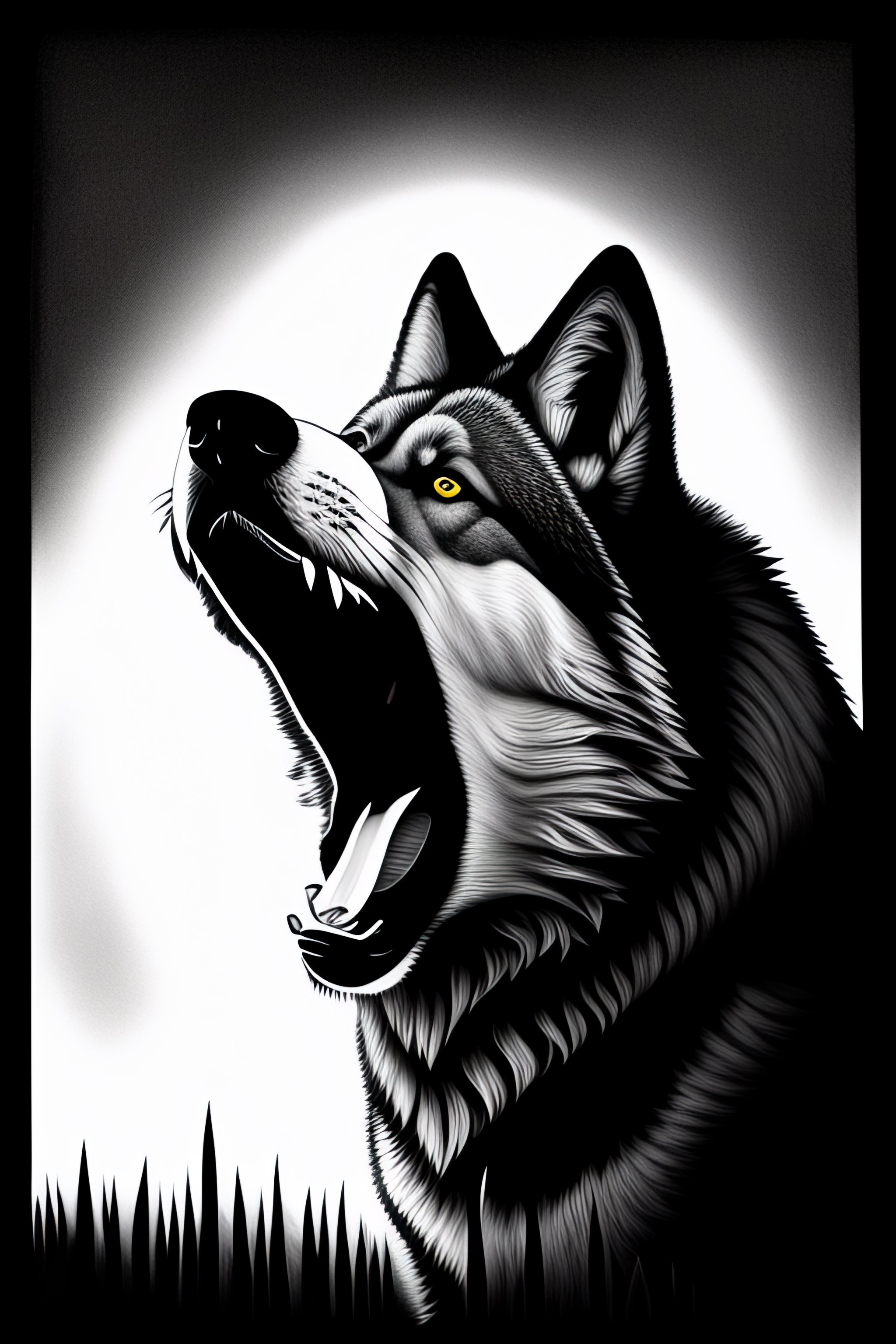 angry wolf black and white