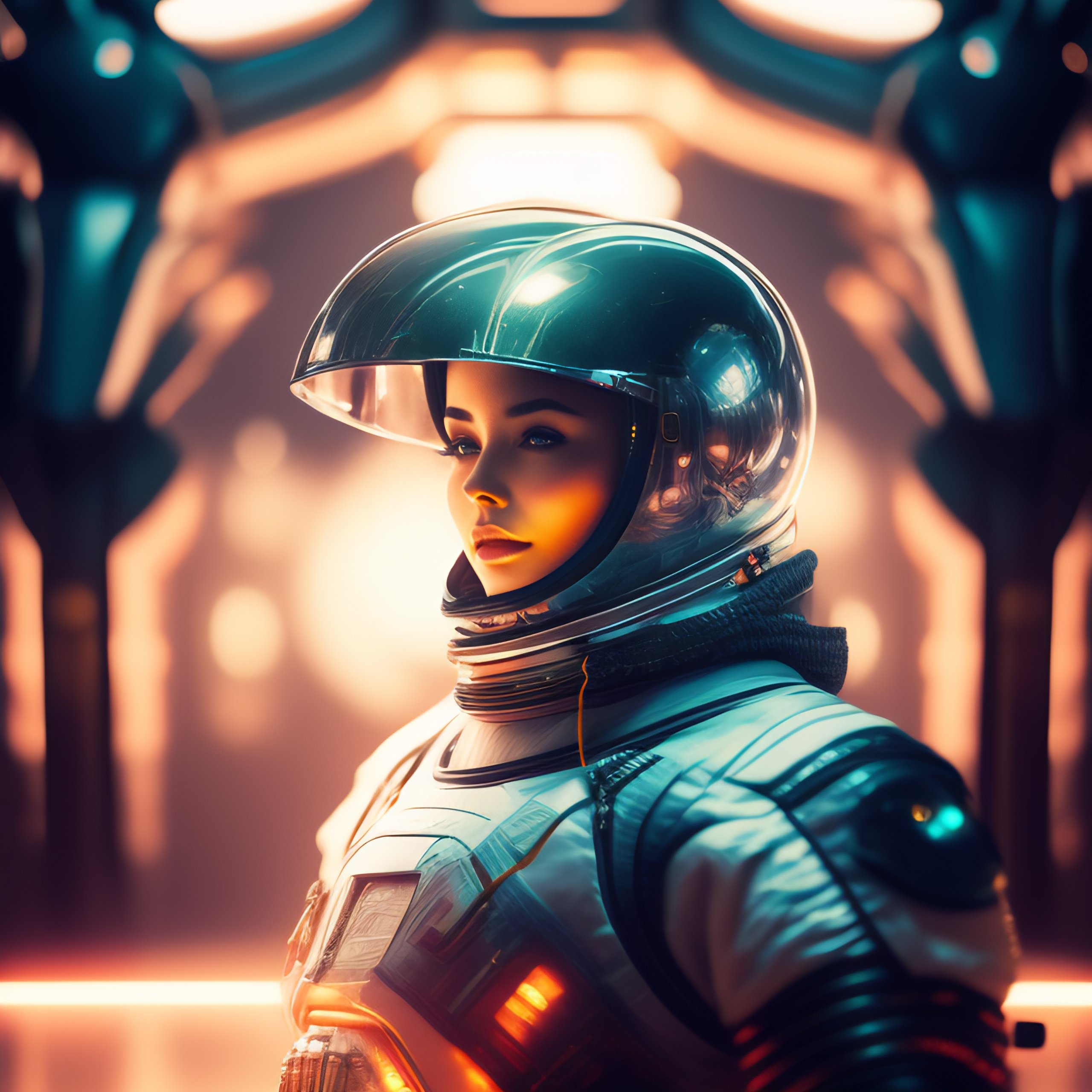 Lexica - Astronaut wearing chrome spacesuit overlooking artificial ...