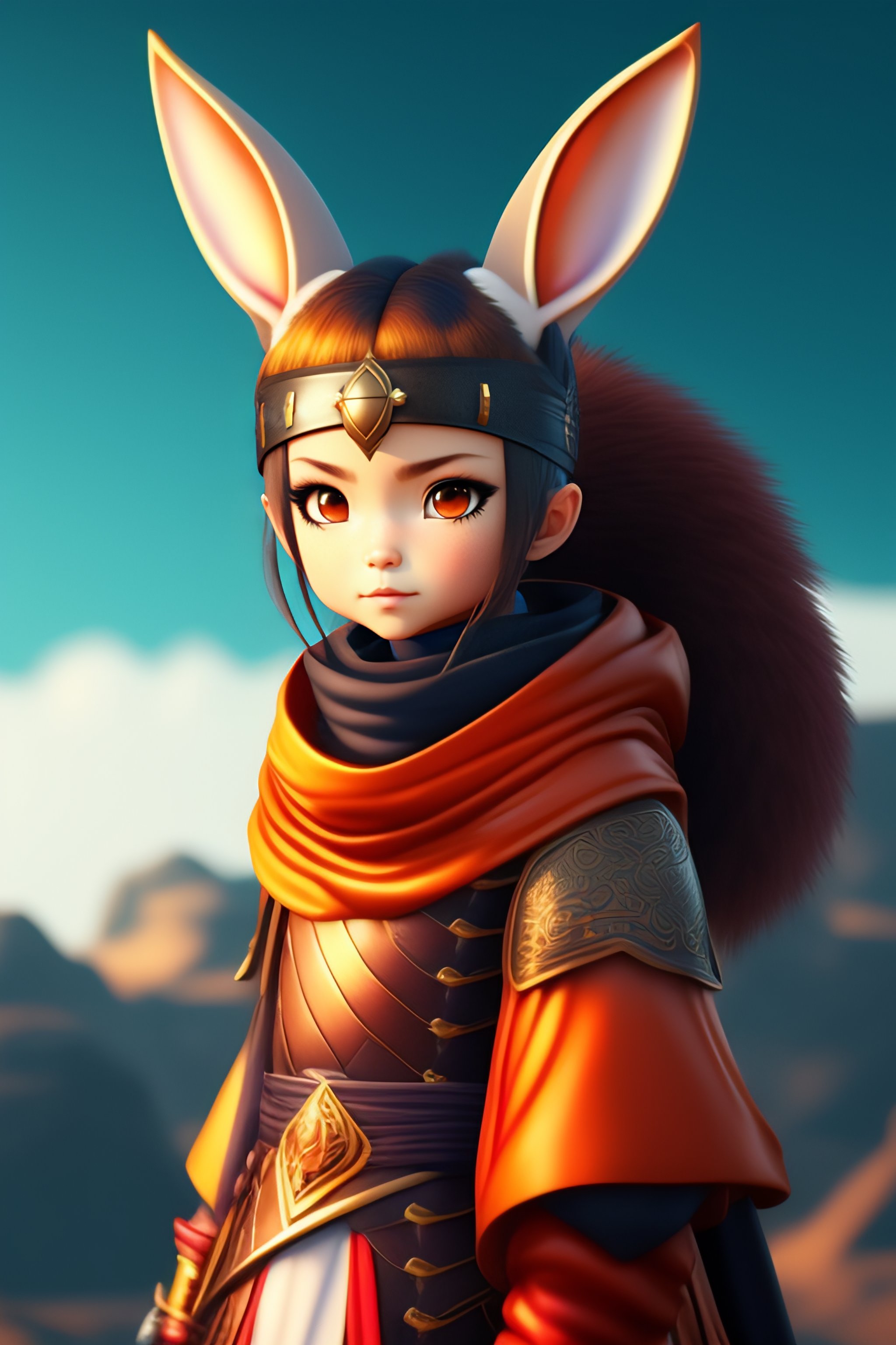 Lexica - Human with small rabbit ears, having a rabbit tail in ninja