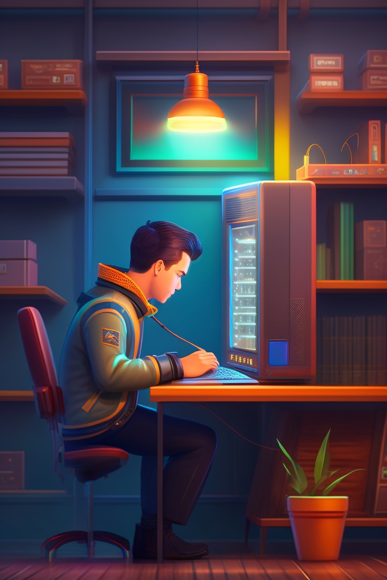 Lexica - A programmer sitting at a table works on a laptop connected by ...