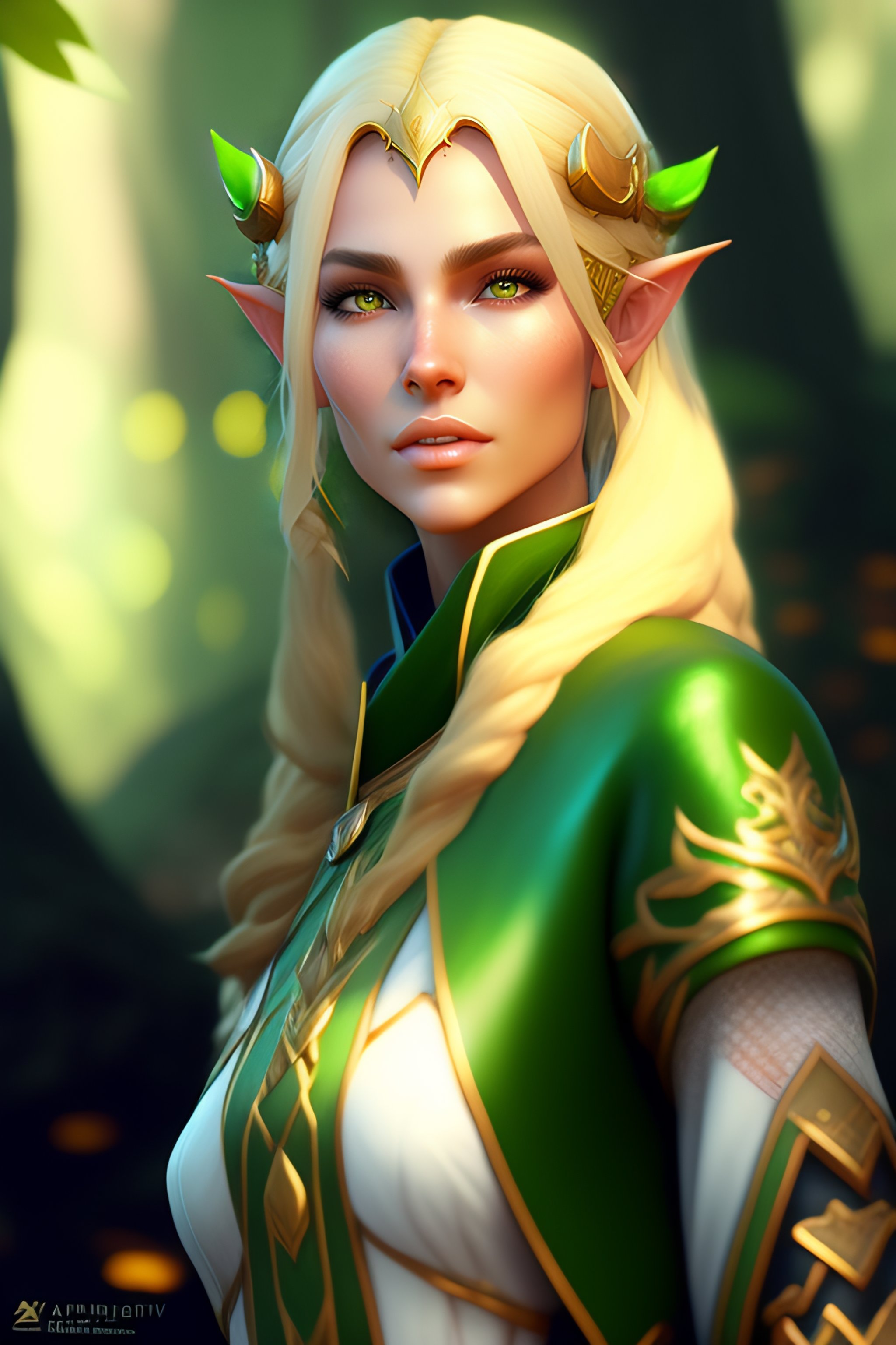 Lexica - A blonde elf wearing a green tunic , made by Stanley Artgerm ...