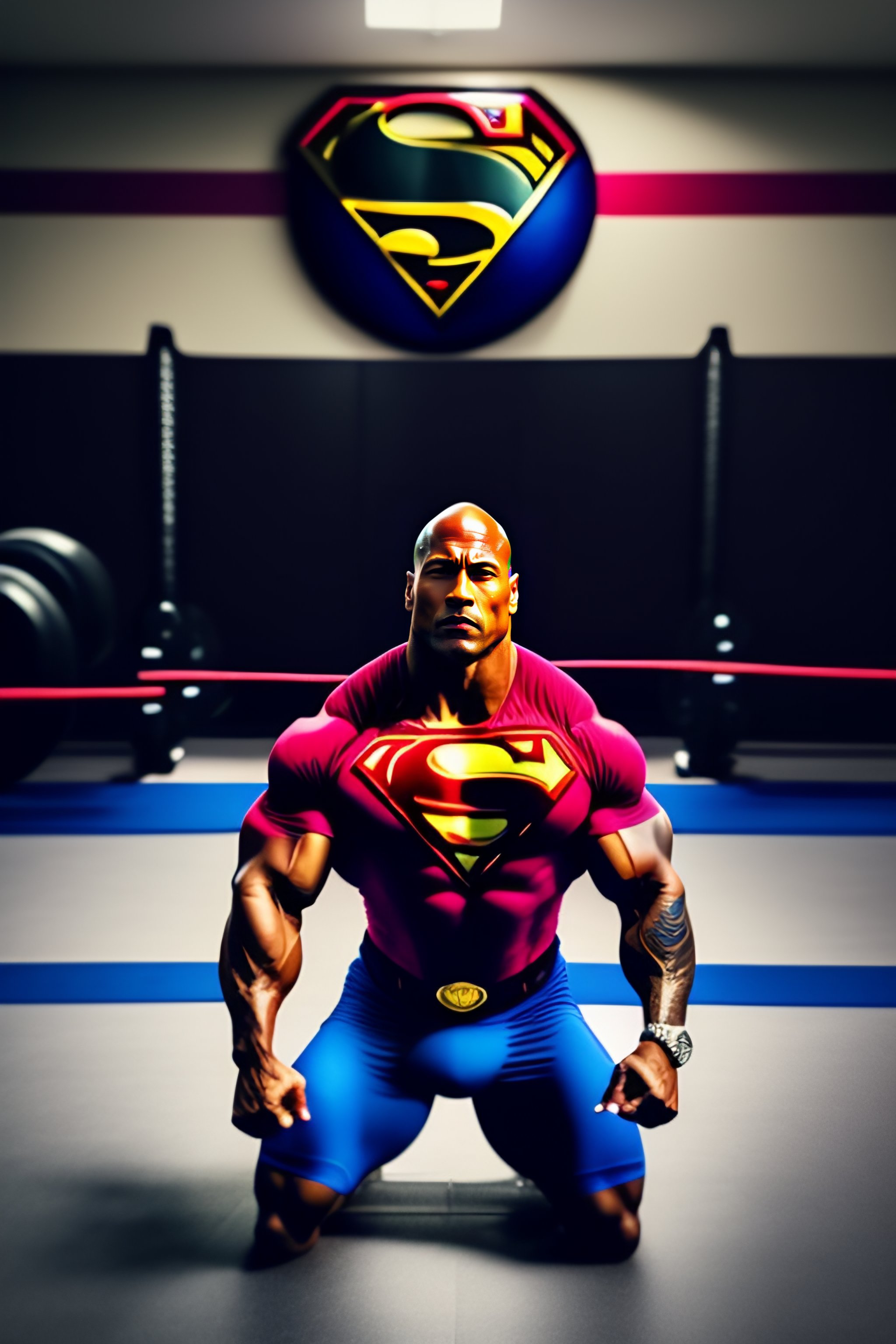 Lexica - Dwayne Johnson training with a Superman logo