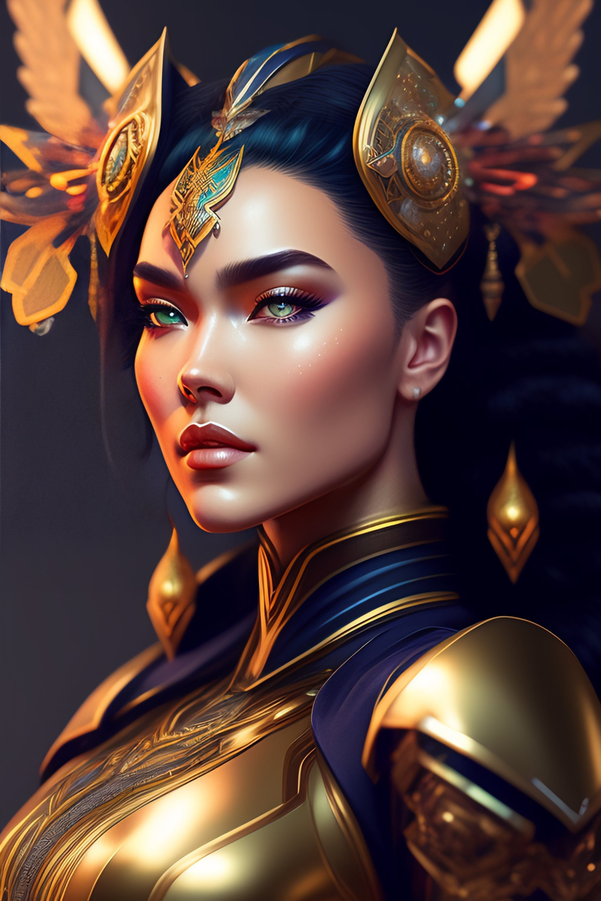 Lexica - Symmetry!! portrait of cyberpunk Florence Pugh empress goddess ...