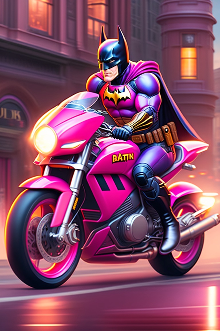 Lexica - Batman, wearing a pink uniform, is riding a pink motorcycle on ...