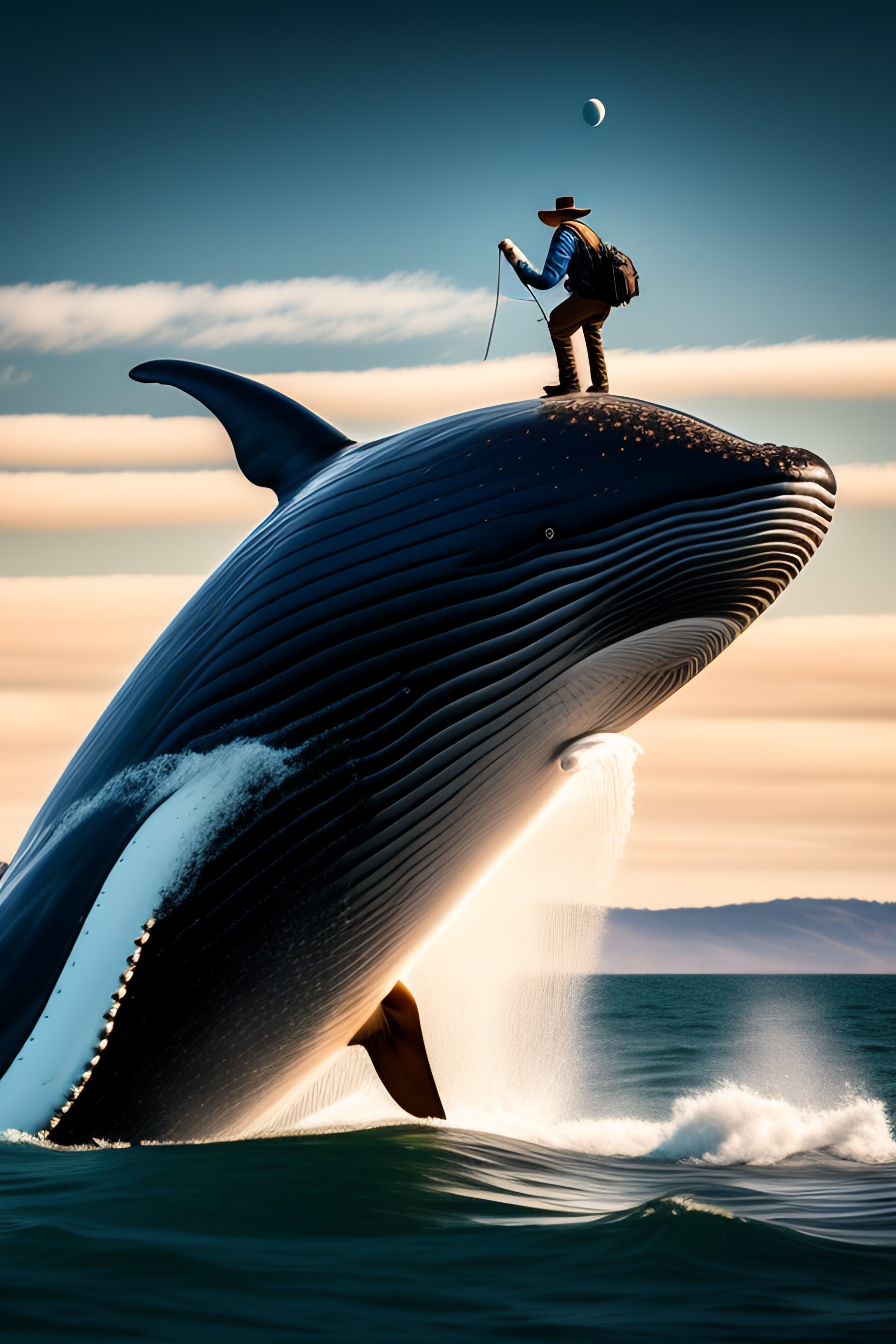 Lexica - A man riding on a whale in the moonshine