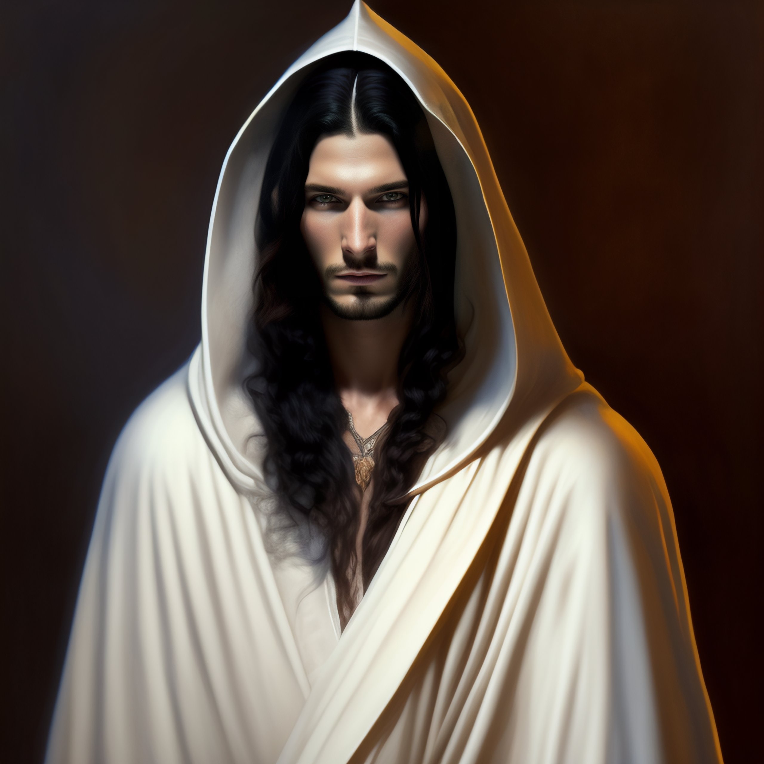 Lexica - Portrait of a pale necromancer half-elf with long black hair ...