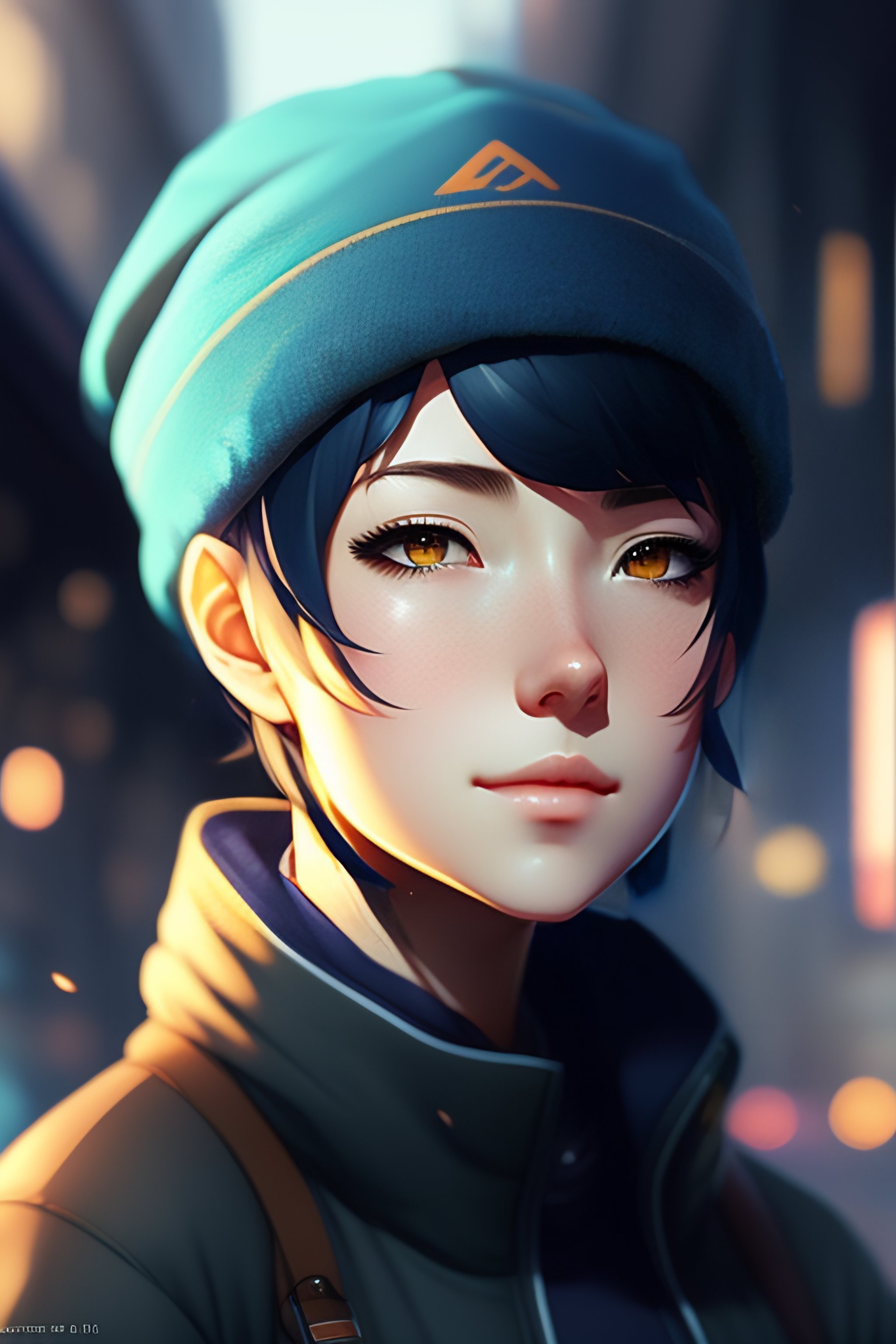 Lexica - Anime portrait of a 17 years old girl with blue short hair, a ...