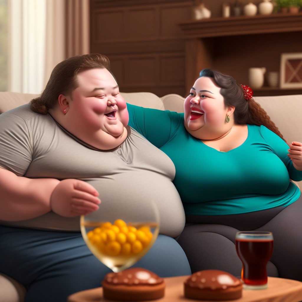 Lexica - A COUPLE OF FAT PEOPLE LOVING EACH OTHER SITTING ON THE SOFA ...