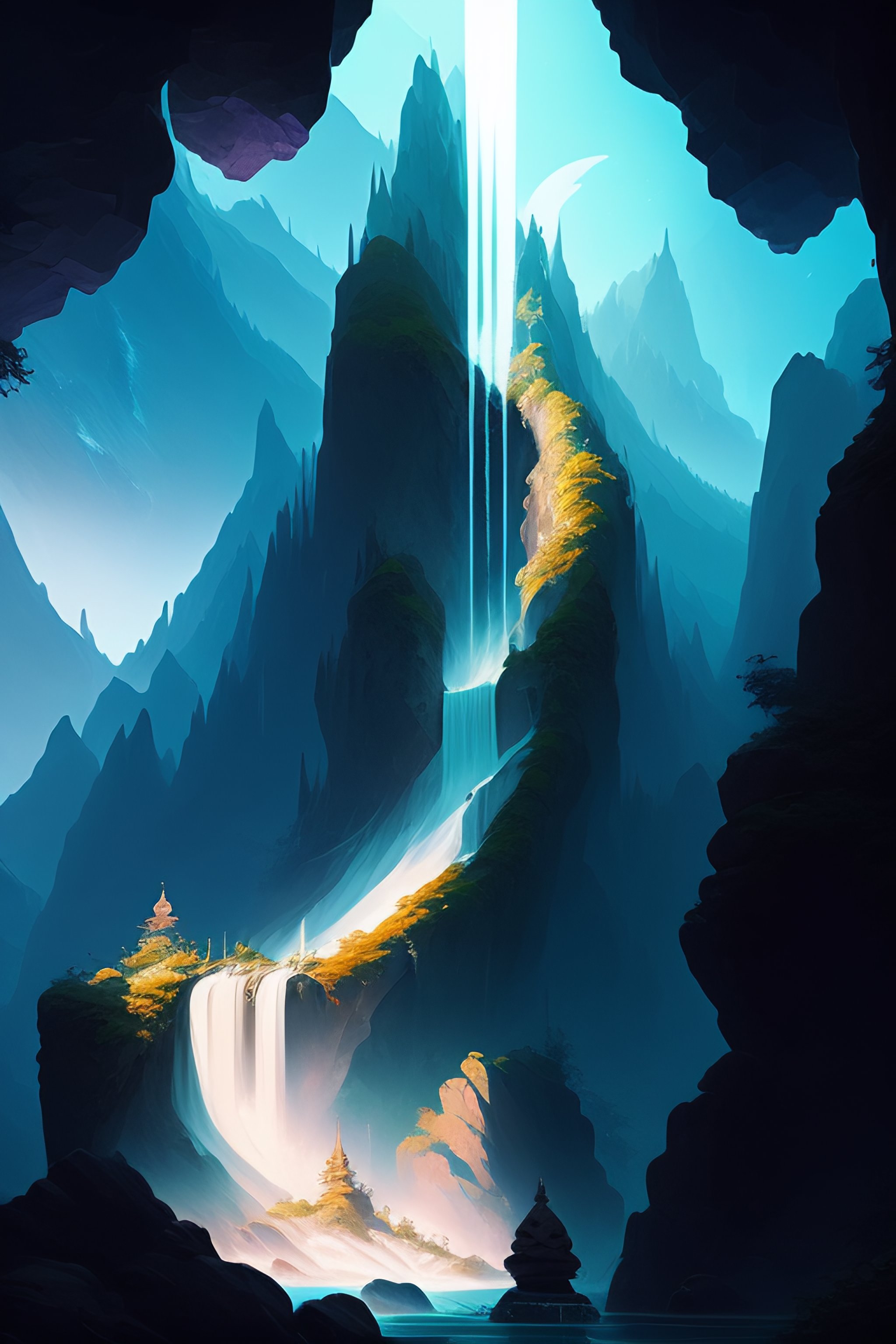 Lexica - [Peter Mohrbacher] Rivendell built on a cascading waterfall ...