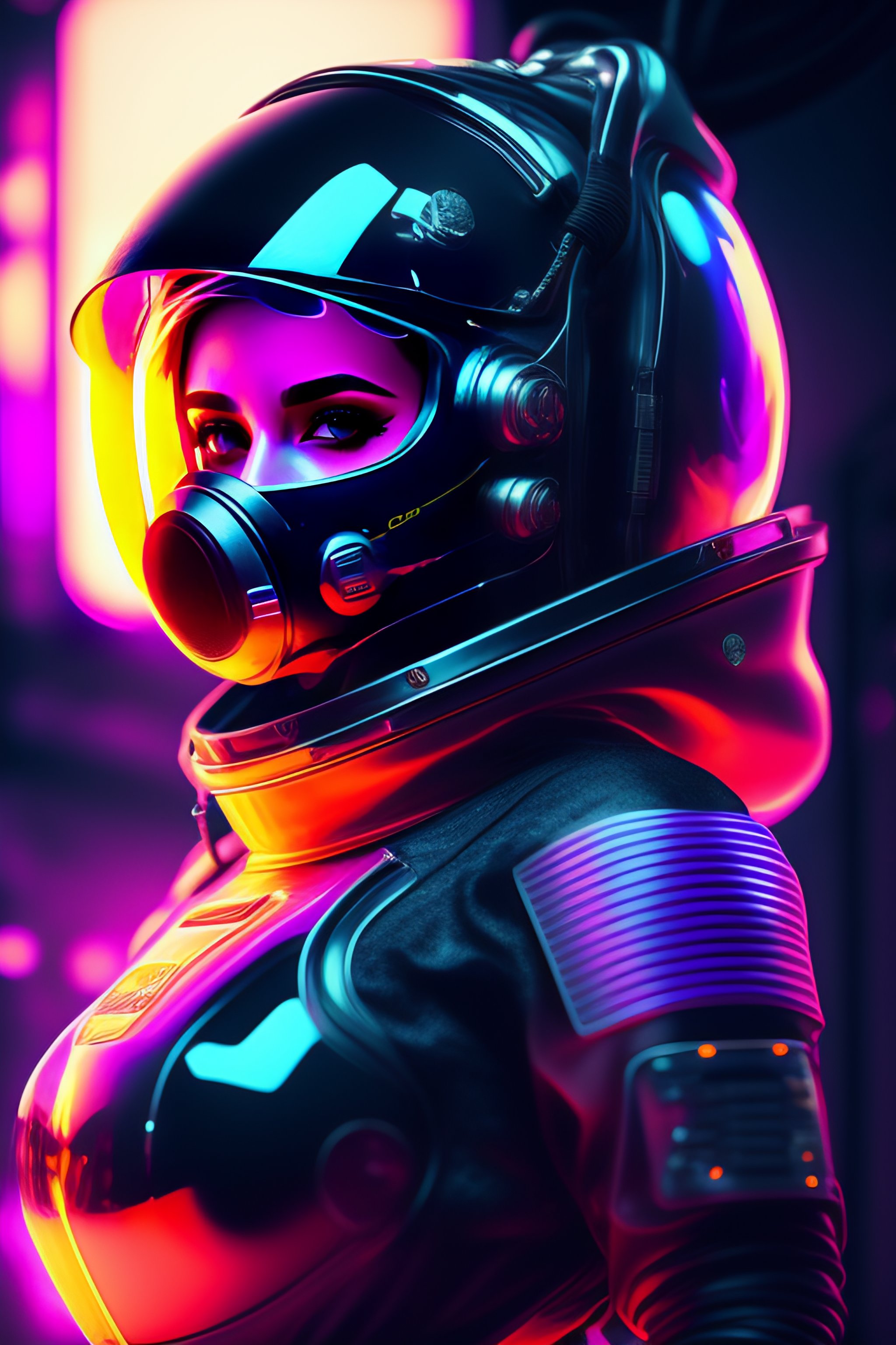 Lexica - Beautiful female astronaut from the year 3000, neon ambiance ...