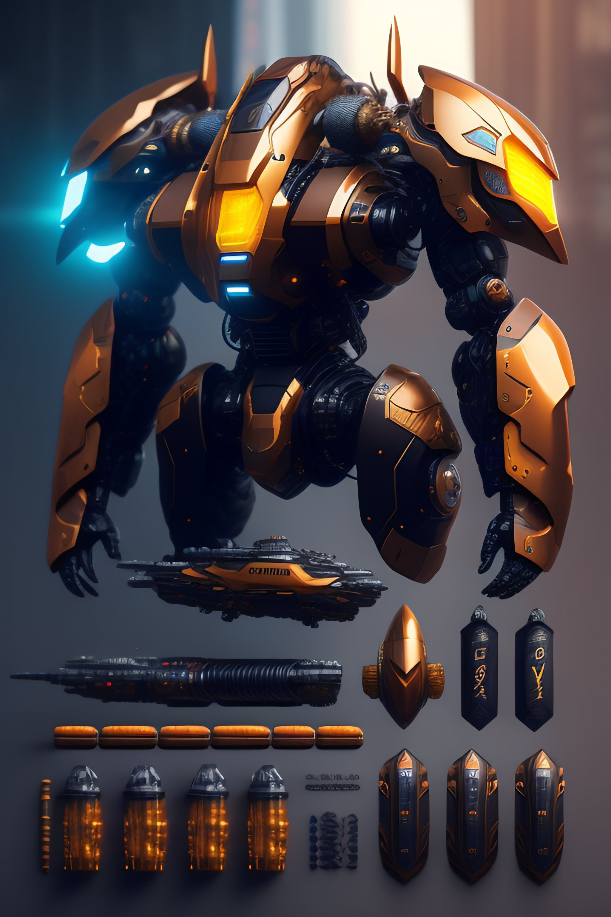 Lexica - Mecha komodo, costumes and props, knolling, knolling layout ...
