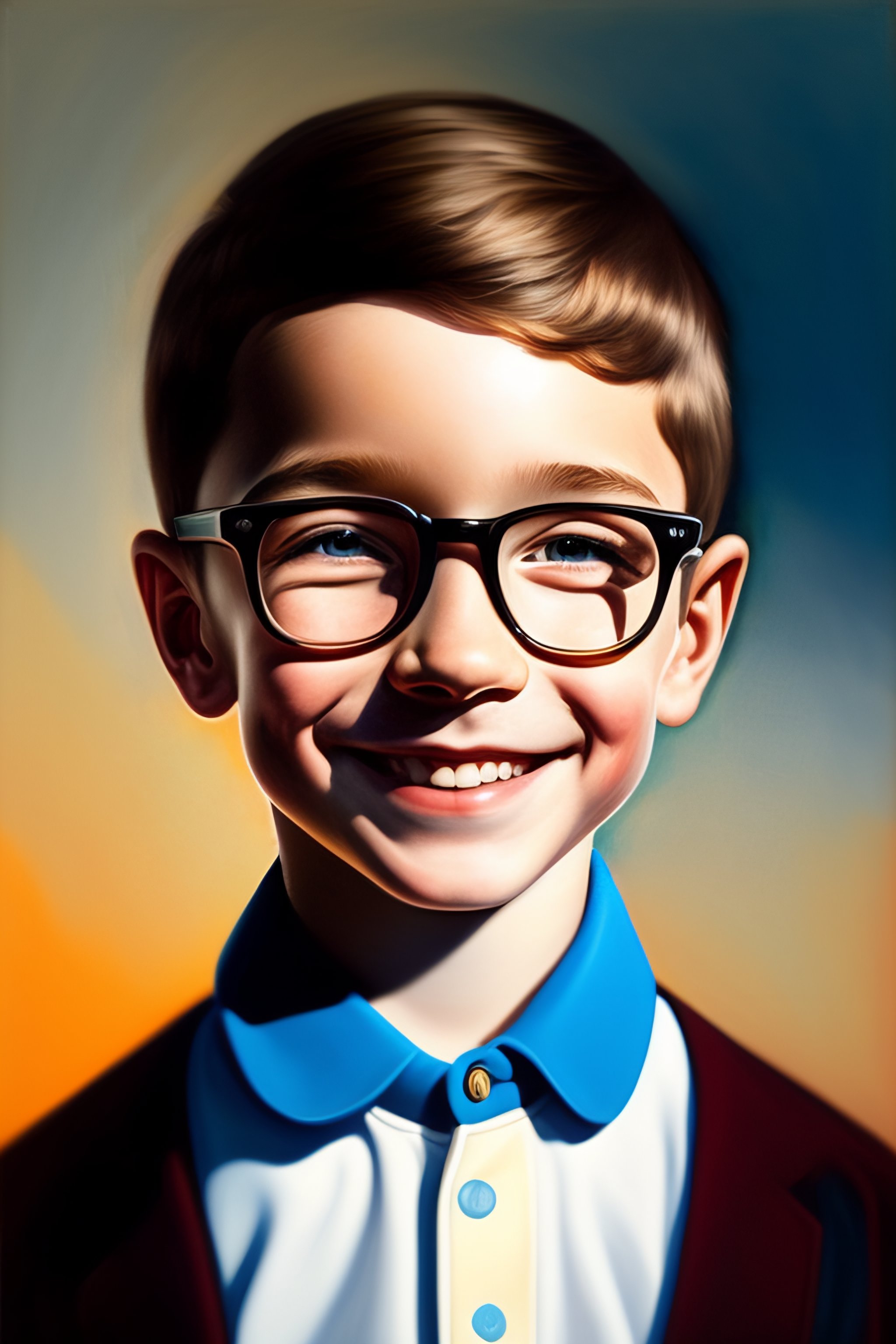 Lexica Bernard Arnault a kid, glasses smile, sad old color, oil paint