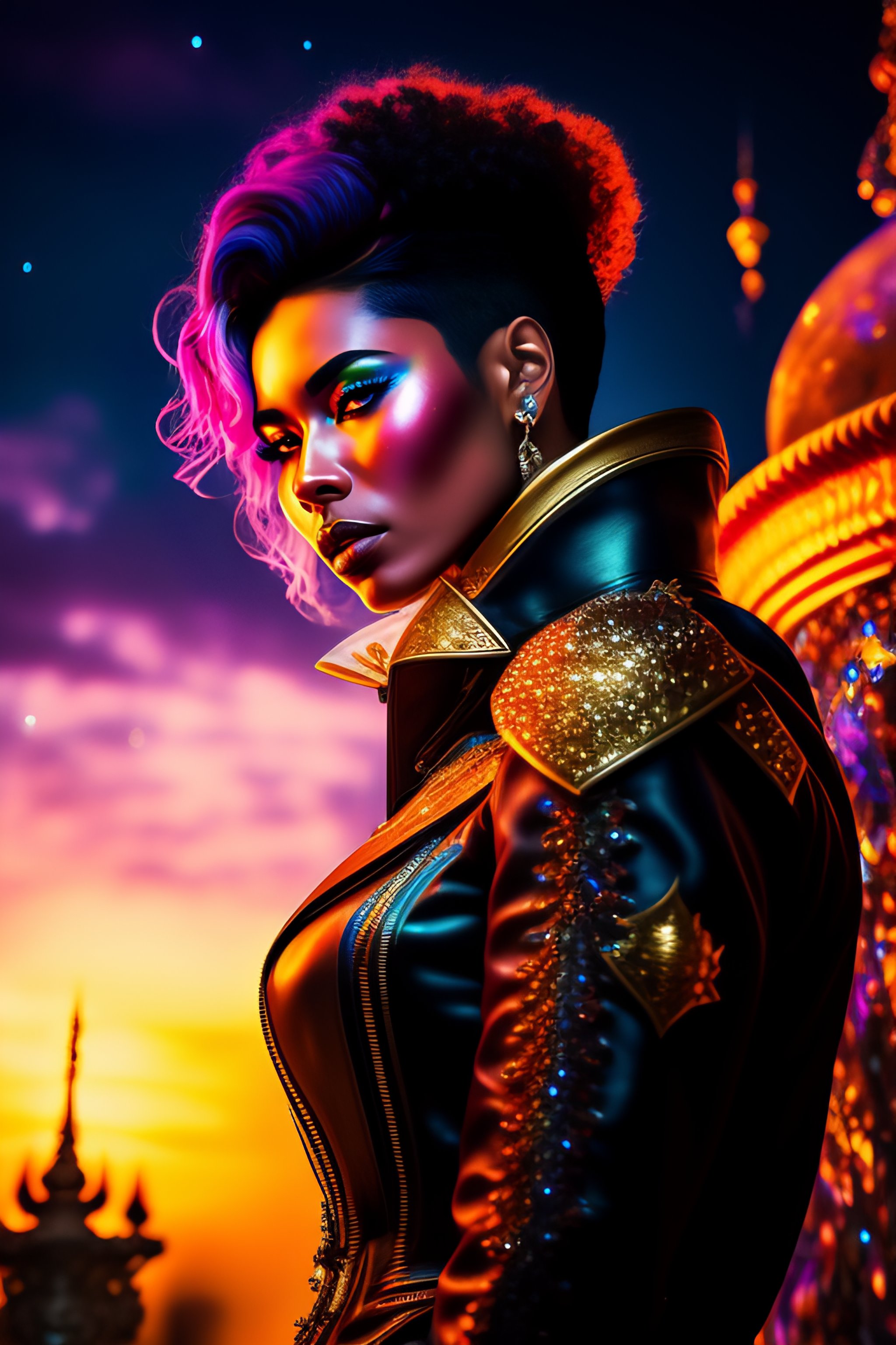 Lexica - Space. painting of a short hair punkgirl and a man, falling in ...