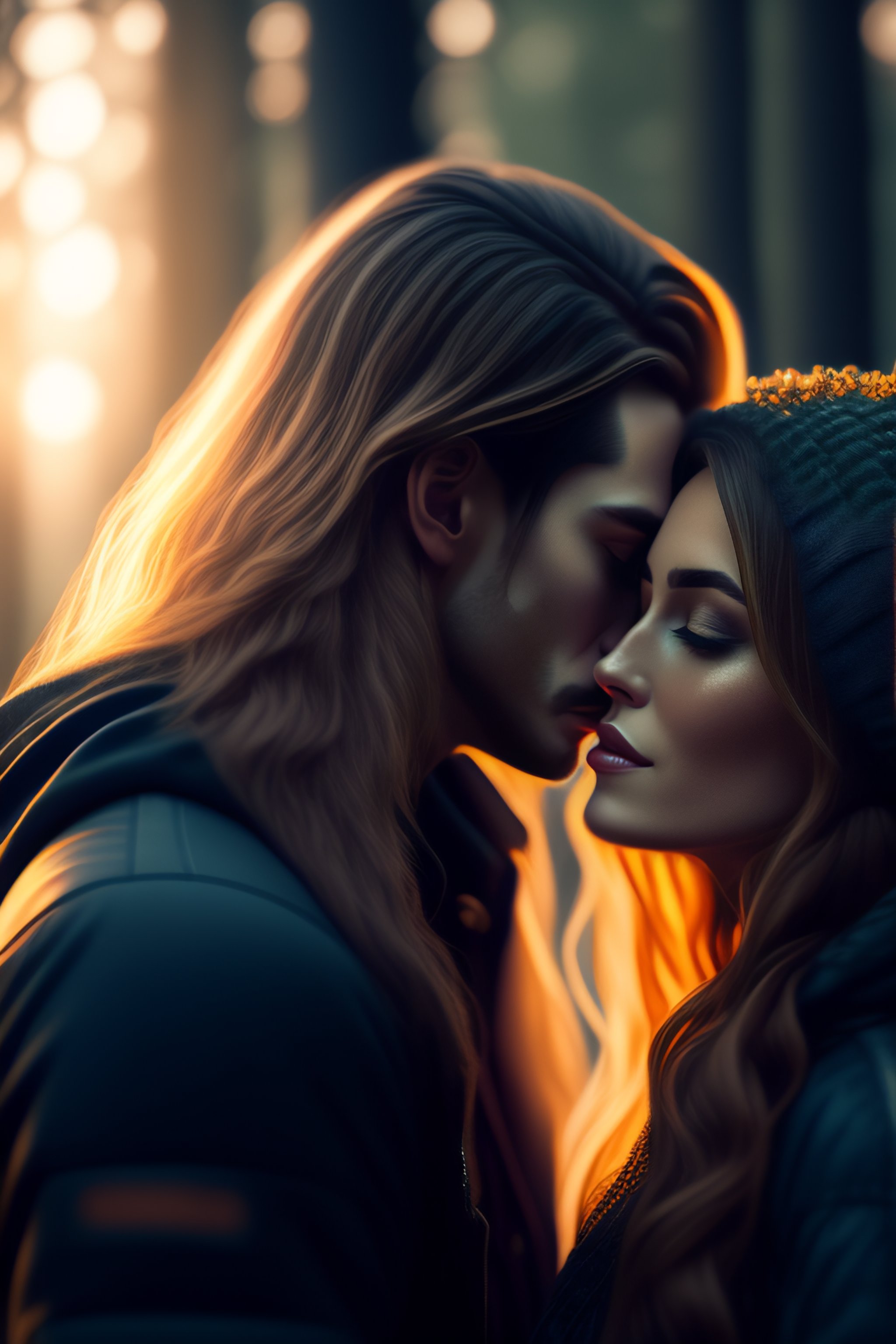 Lexica - Couple Kiss Long Hair Highly Detailed, Digital Painting 