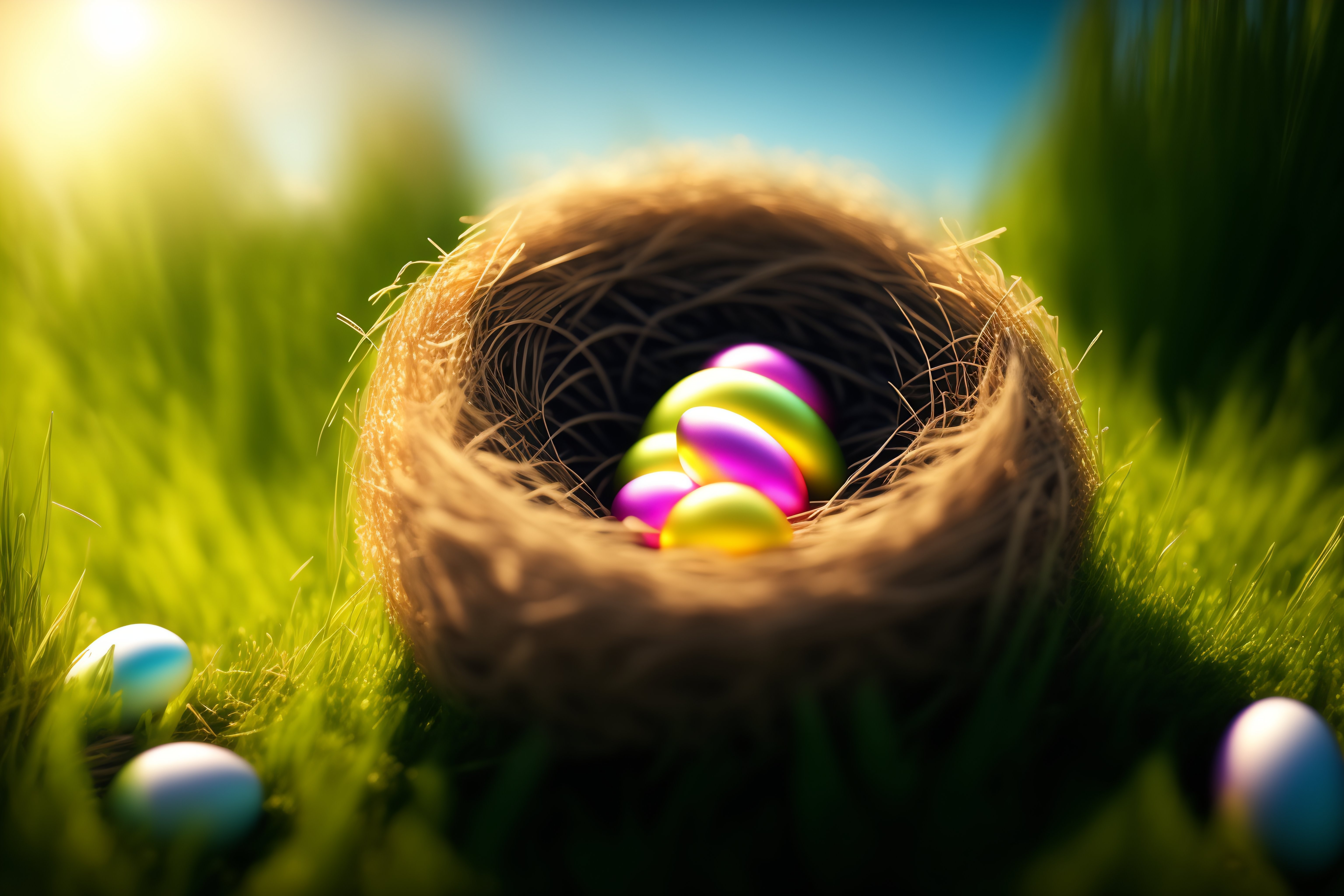 Lexica - Amazing realistic photo if a nest with easter eggs in grass on ...